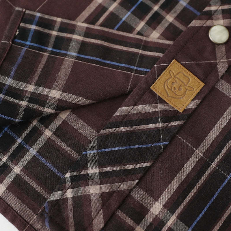 Dubinik? Men's Pearl Snap Sawtooth Pocket Western Plaid Shirt Short Sleeve#47012