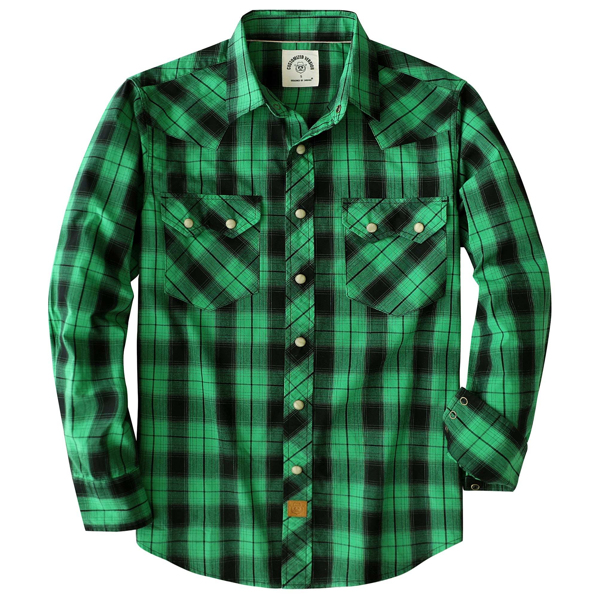 Dubinik? 4.1oz Pearl Snap Green Shirts For Men Long Sleeve Lightweight Casual Sawtooth Pocket Western Plaid Cowboy Cotton Vintage Work Shirt#48001