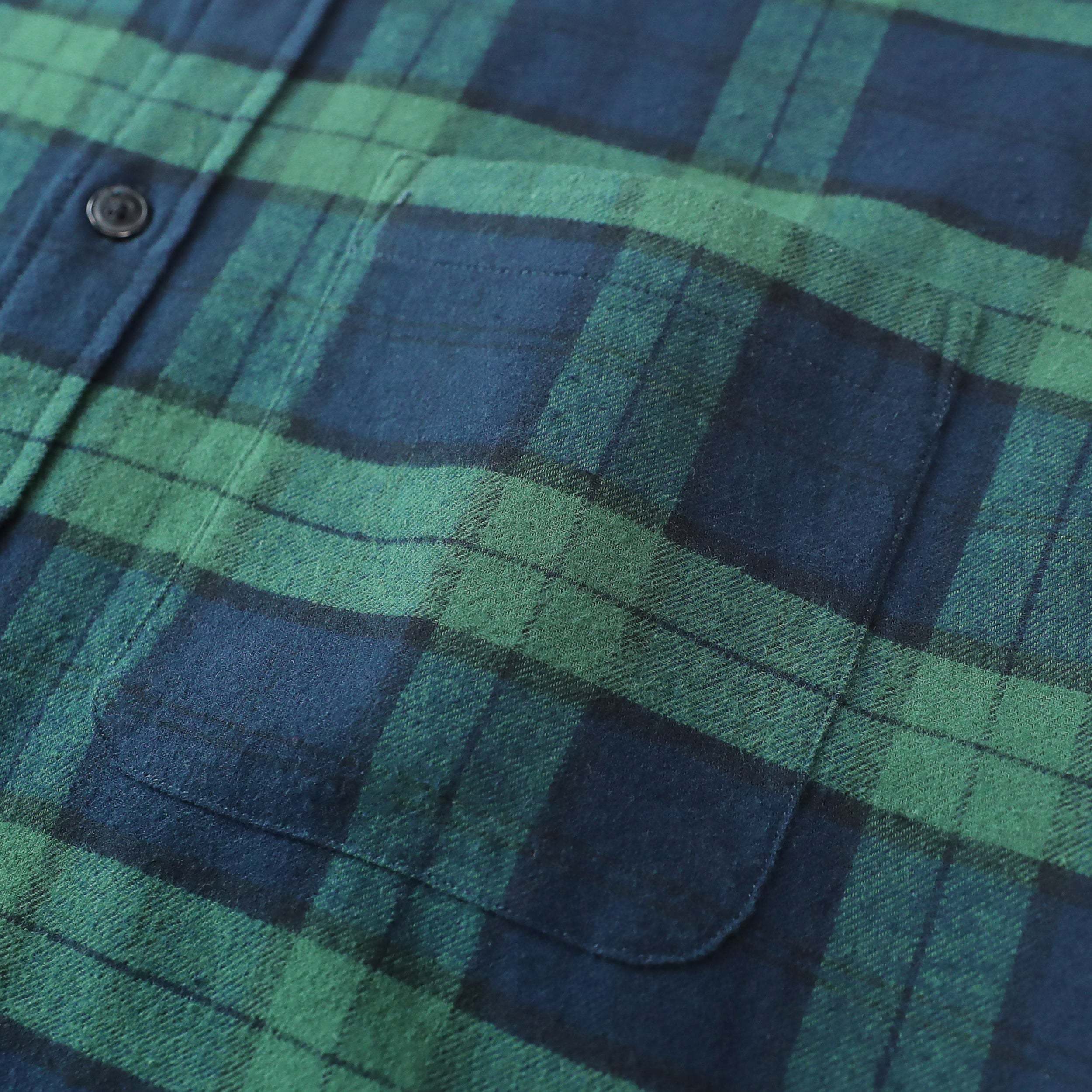 6oz Men's Plaid Green Flannel Long Sleeve Shirts#0336