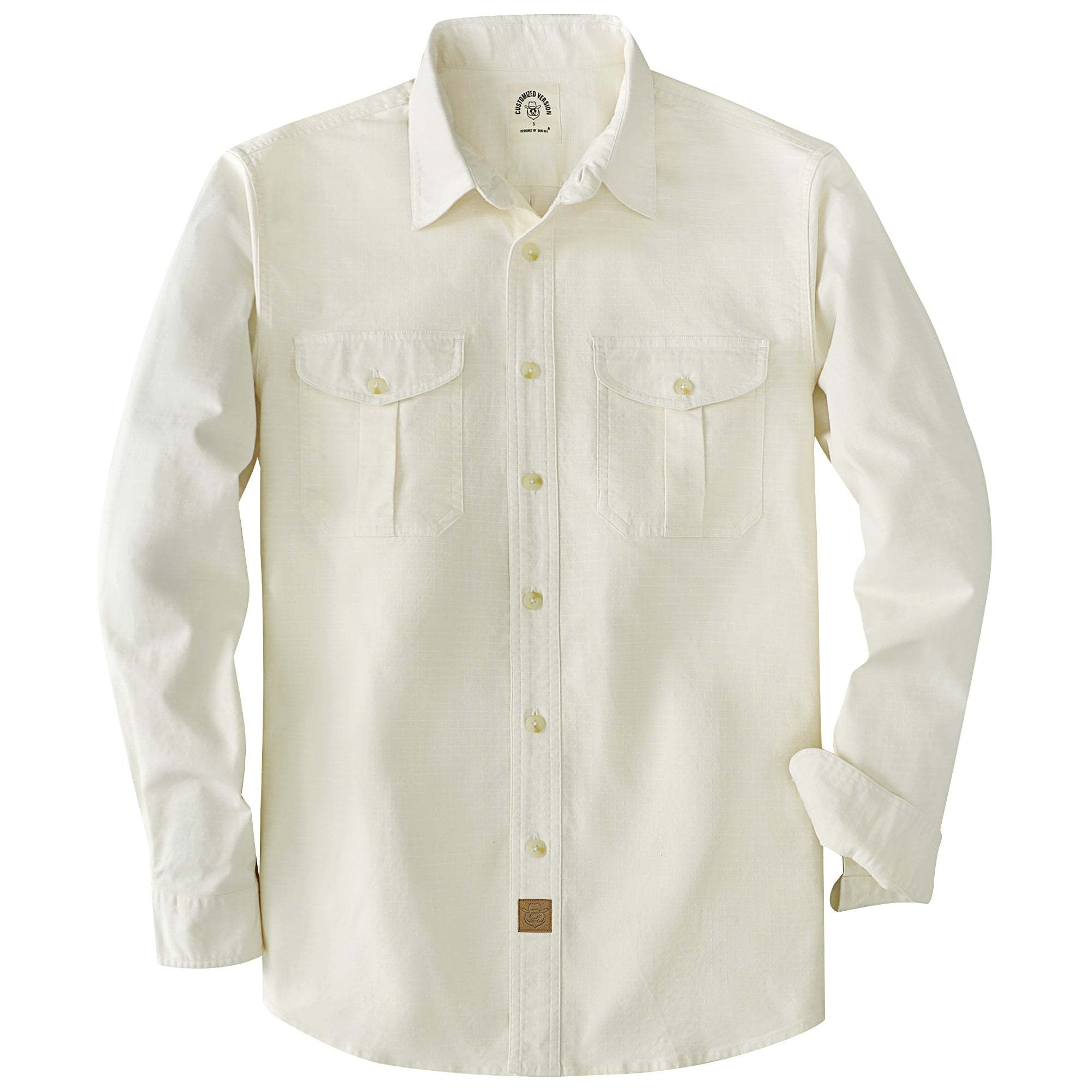 Dubinik? 6.5oz Mens Button Up Shirts Long Sleeve Casual Beige White Solid Shirts for Men Two Pocket Regular Fit Comfortable with Stretch Shirt#0056009