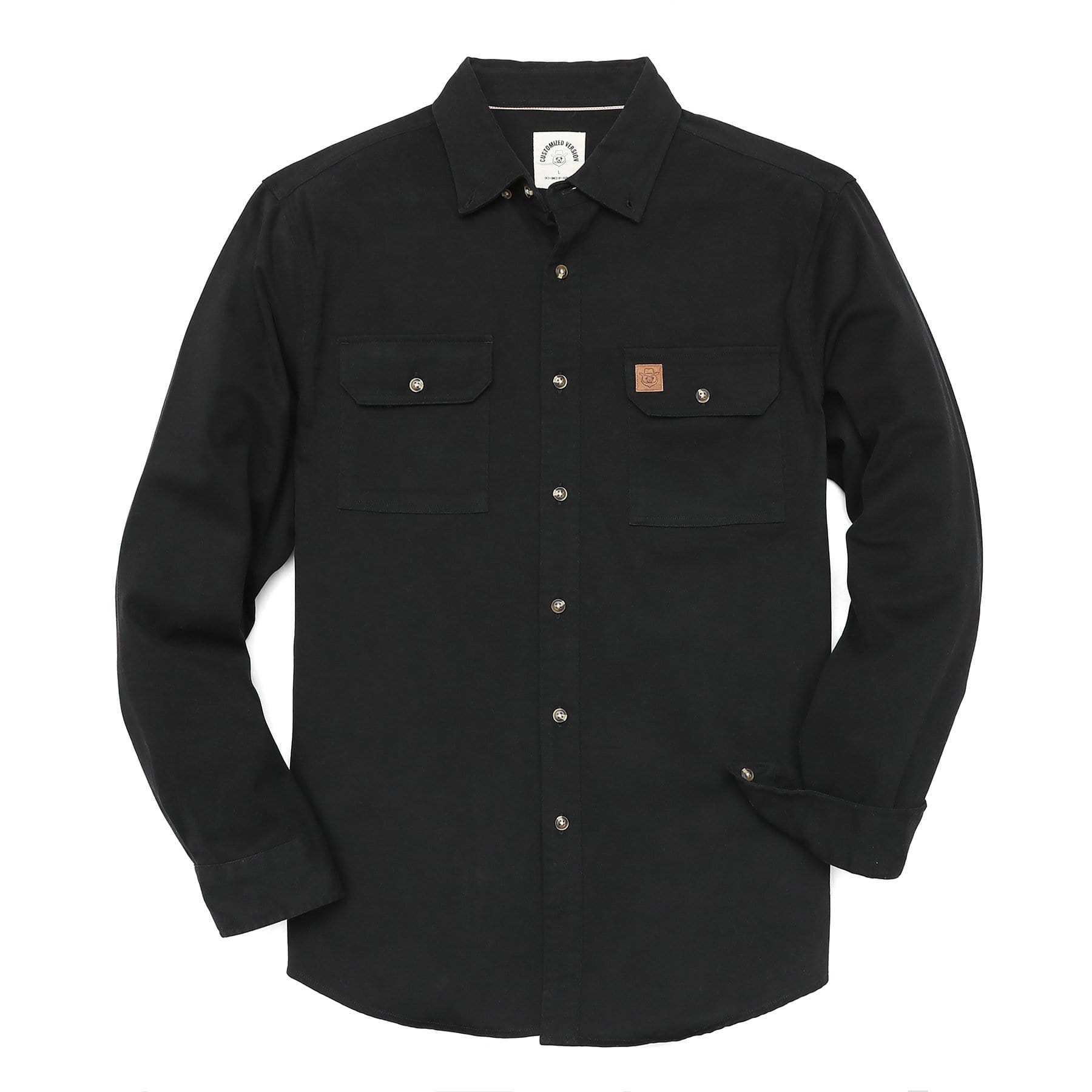 8oz Men's Black Solid 100% cotton outdoor casual workwear pocket vintage shirt #1500