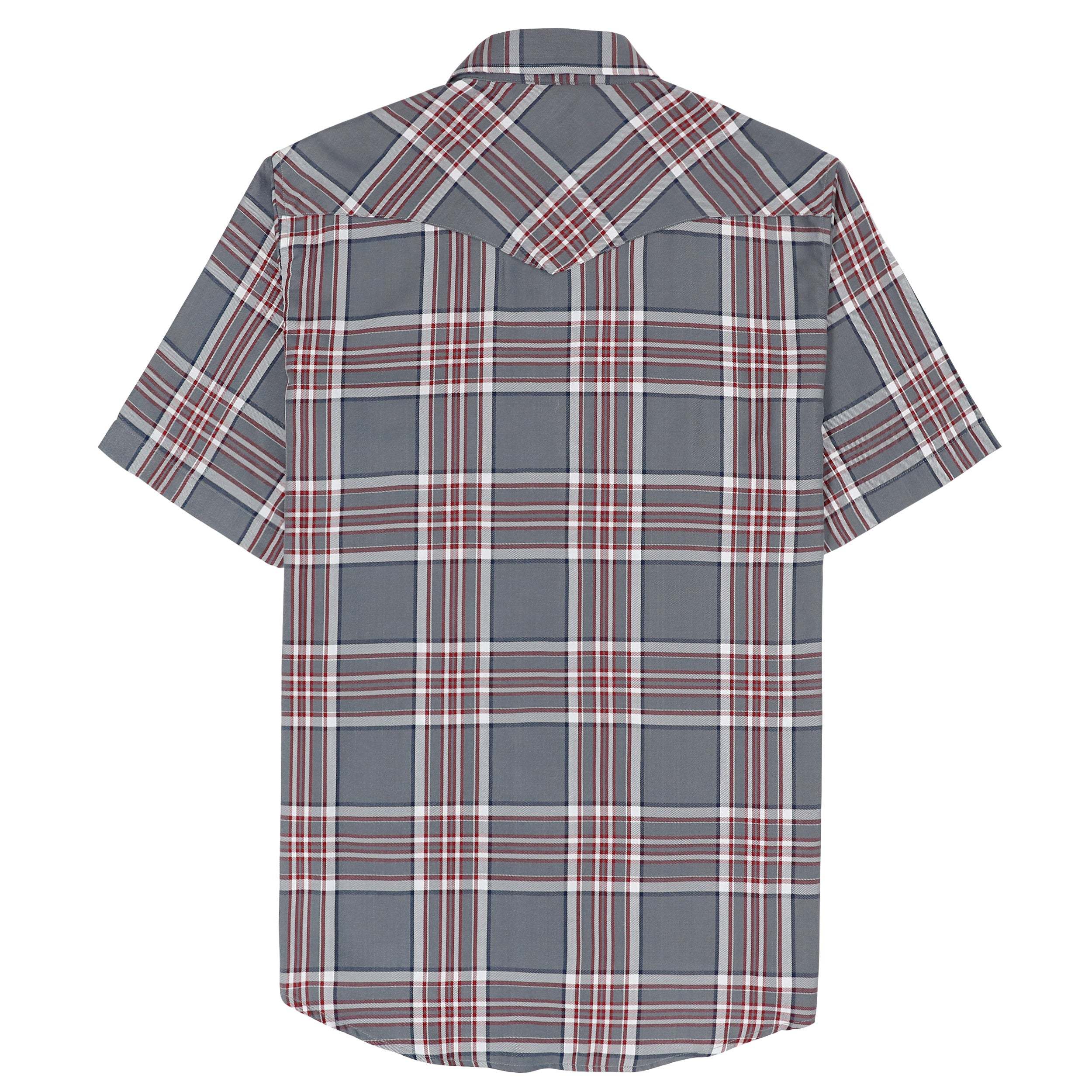 Dubinik?Bamboo Fiber Mens Shirts Short Sleeve Plaid Shirt Men Western Cowboy Pearl Snap Vintage Casual Plaid Shirt #29303
