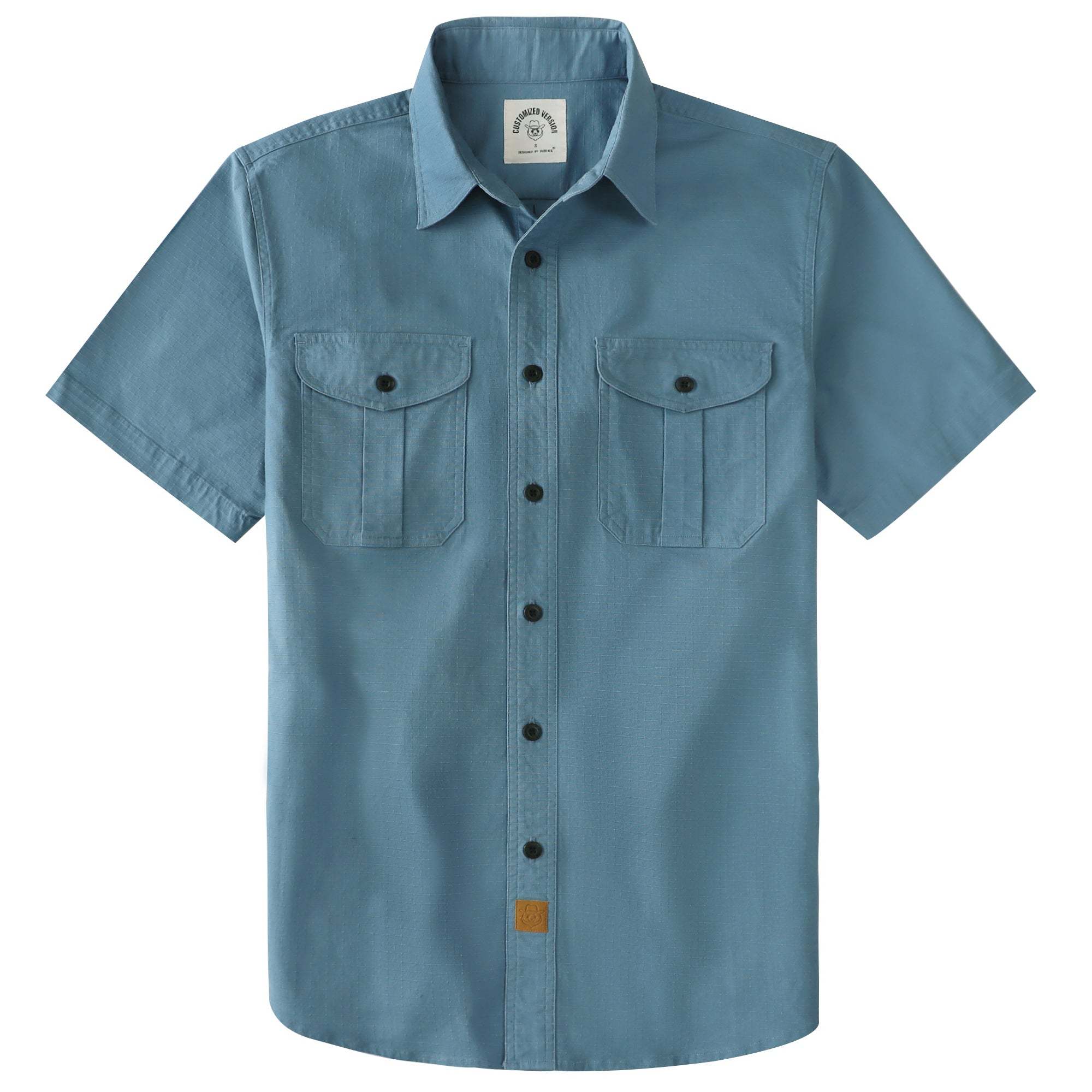 Dubinik? Mens Short Sleeve Button Down Shirts Two Pocket Vintage Mens Work Shirt Slate Blue Cotton Mens Shirts Casual with Stretch#0055008