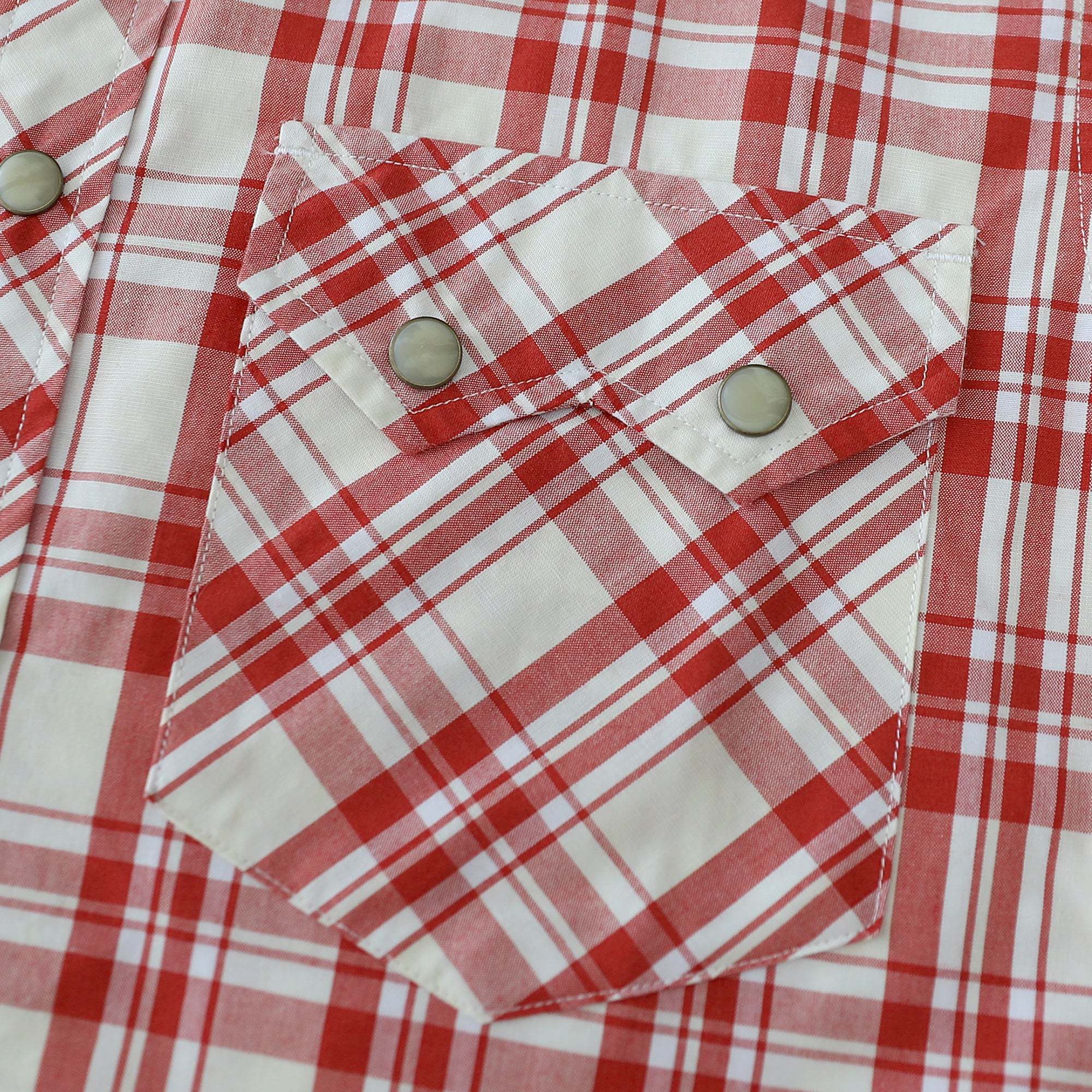 Dubinik? Men's Pearl Snap Sawtooth Pocket Western Plaid Shirt Short Sleeve#47005