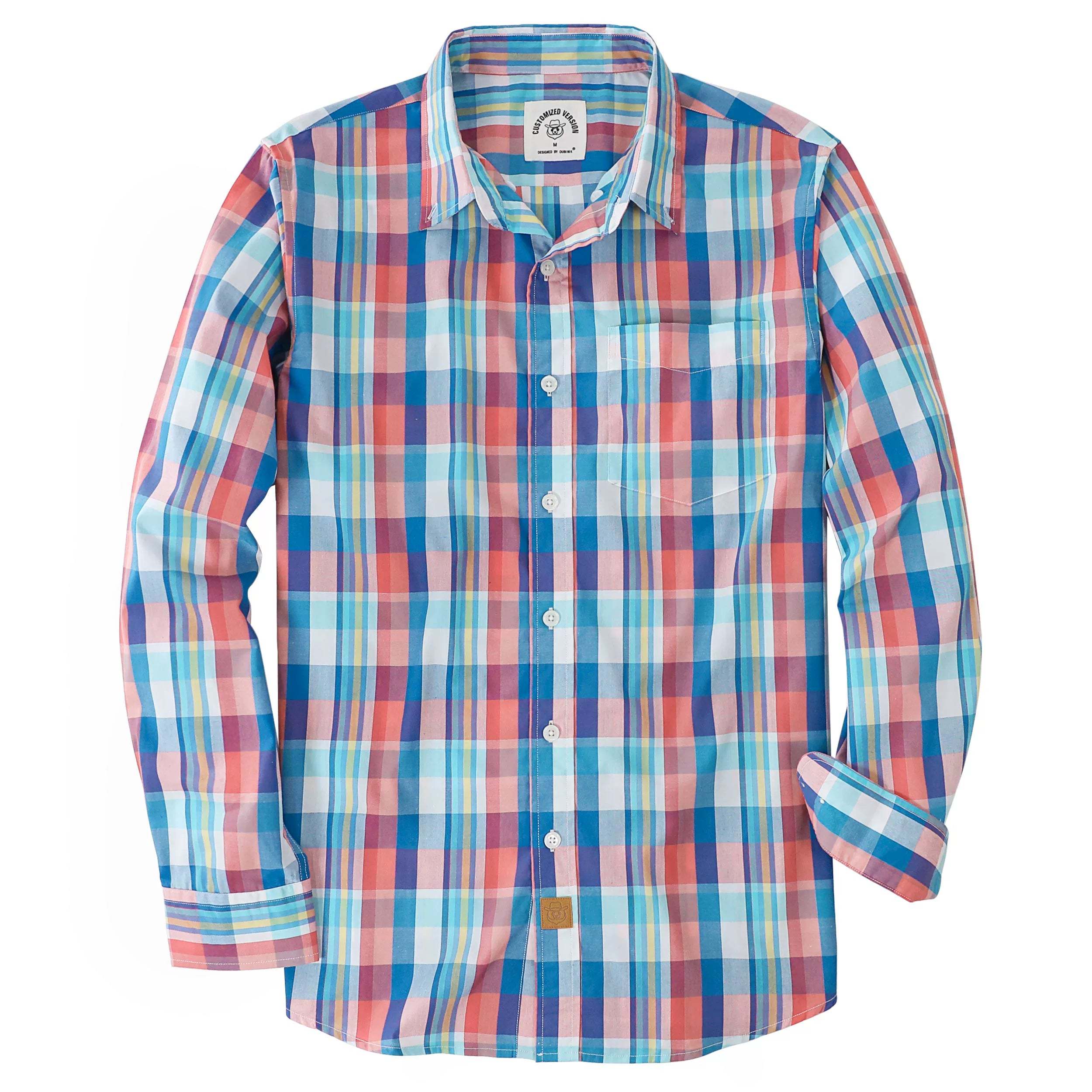 Dubinik? 3.2oz Mens Long Sleeve Casual Button Down Vintage Plaid Shirts#52021