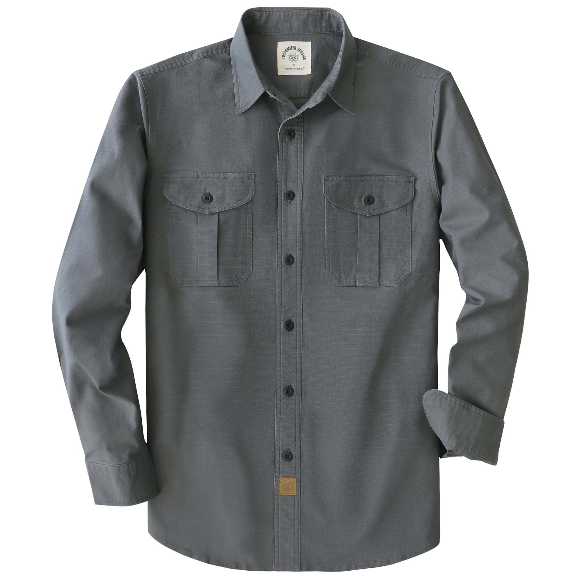 Dubinik? 6.5oz Mens Button Up Shirts Long Sleeve Casual Charcoal Gray Solid Shirts for Men Two Pocket Regular Fit Comfortable with Stretch Shirt#0056010