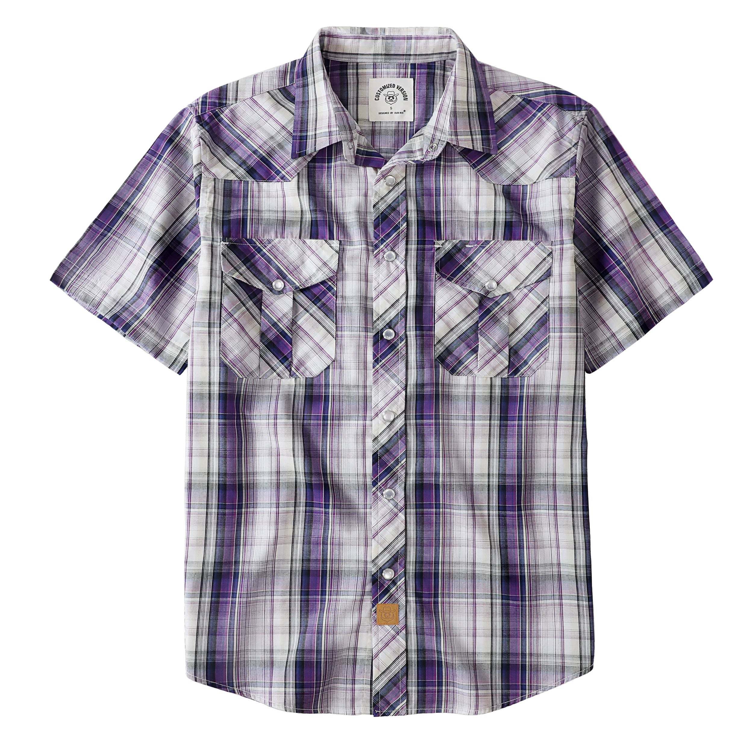 Dubinik? Western Shirts for Men Short Sleeve Plaid Pearl Snap Shirts for Men Button Up Shirt Cowboy Casual Work Shirt#41008