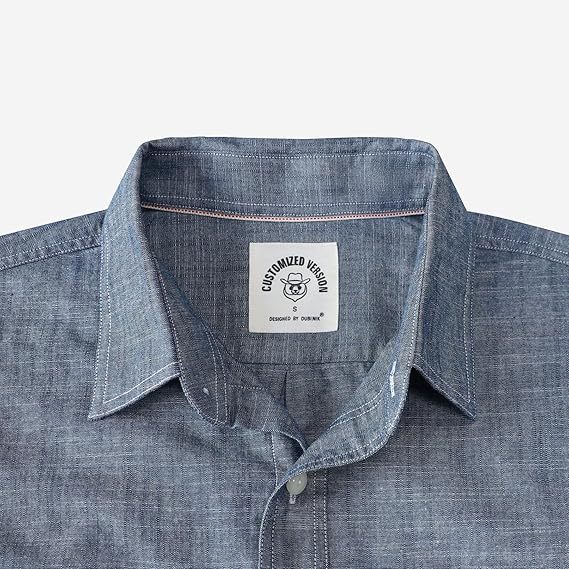 Tall size in stock now! Dubinik? 5.5oz Denim Blue Chambray Long Sleeve Button-Front Closure Pocket Cotton Workshirt#58004