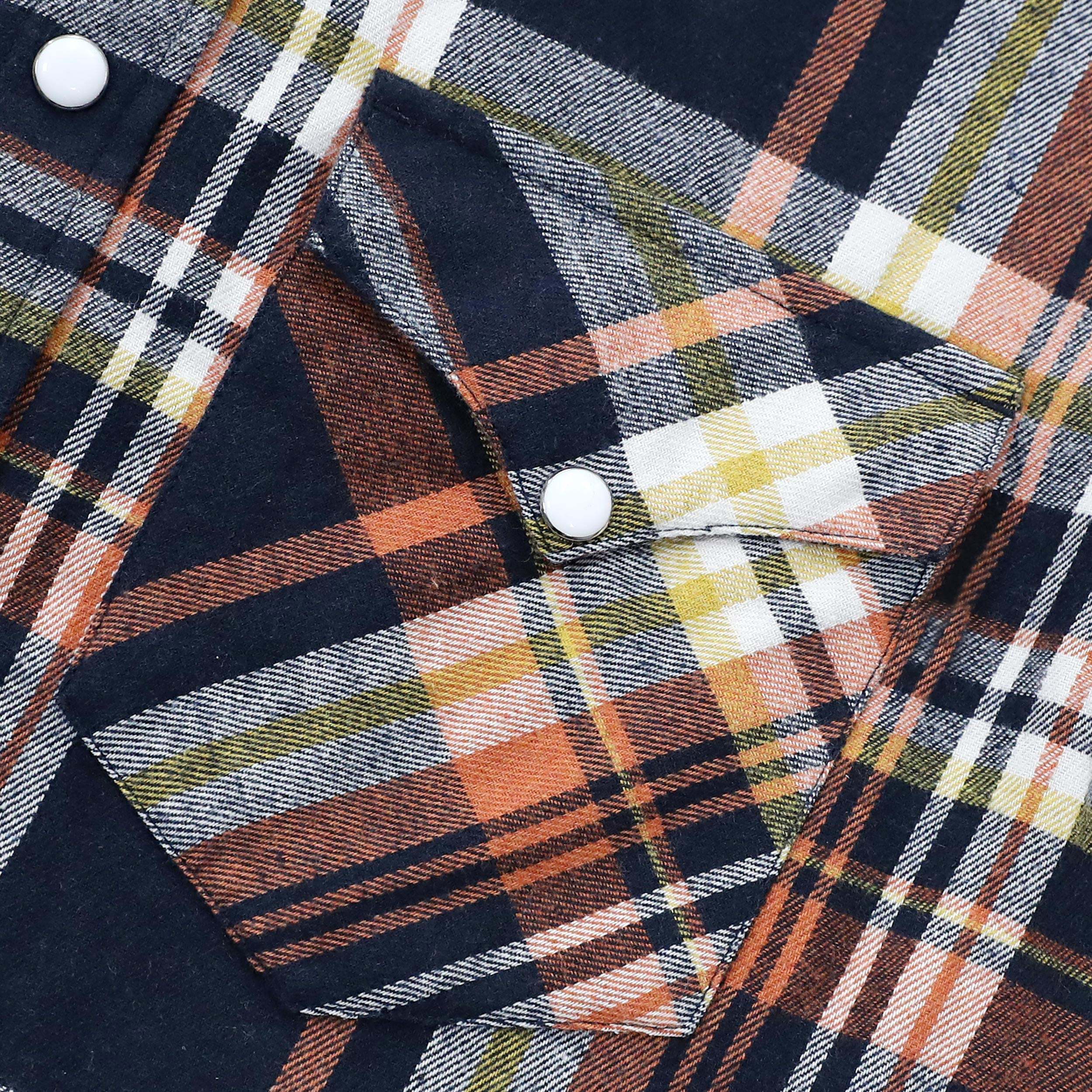 Dubinik? 6oz Flannel Shirt for Men Western Cowboy Pearl Snap Shirts for Men Long Sleeve Vintage Buttons Down Plaid Shirt#28803