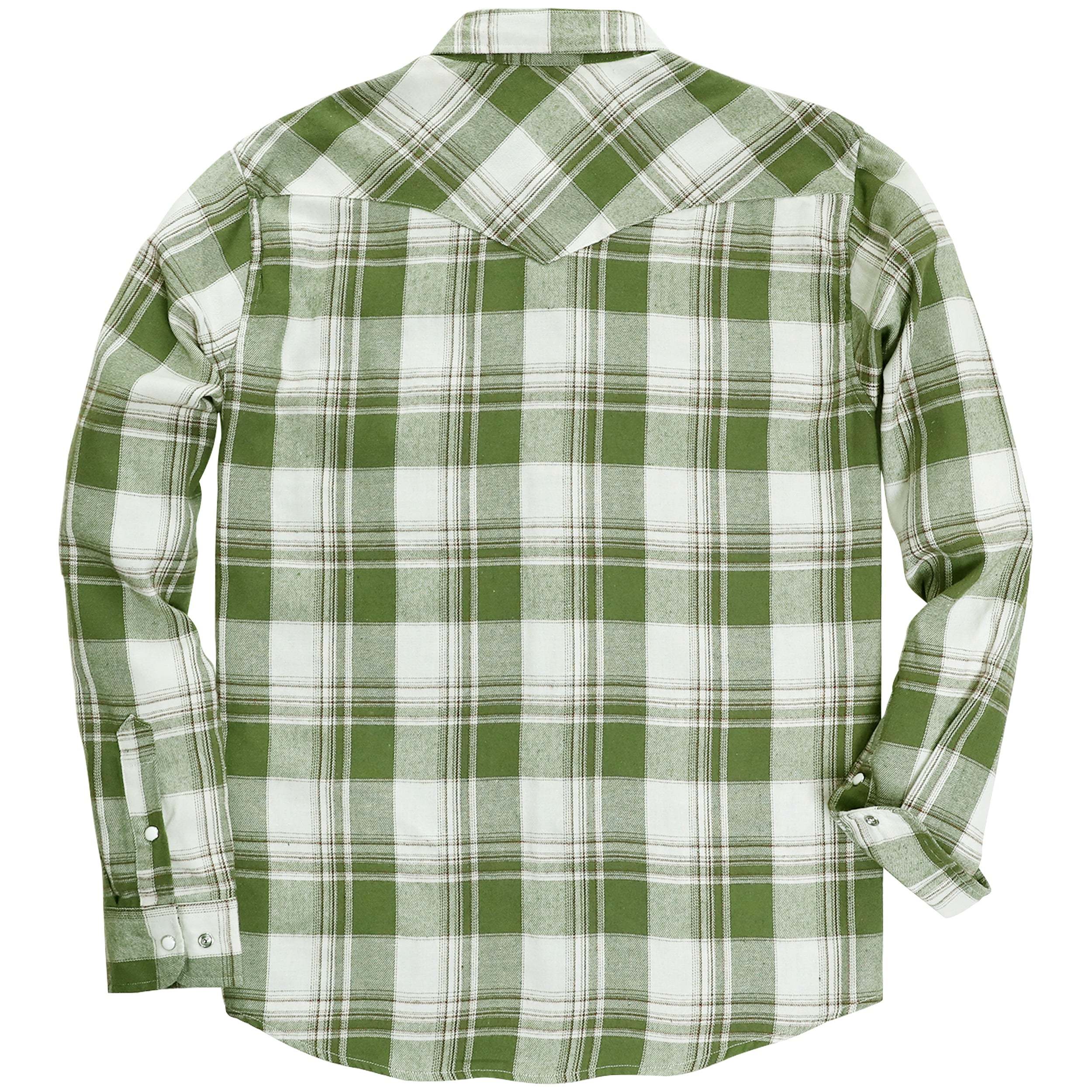 6oz Mens Green Flannel Long Sleeve Pearl Snap Buttons Western Cowboy Vintage Casual Shirts #2815