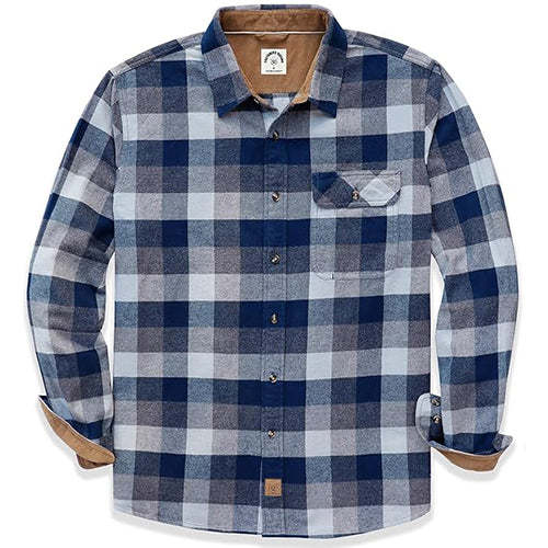 6oz Mens Midweight Flannel Shirts Long Sleeve Casual Button Down Brushed 100% Cotton Shirt#1027