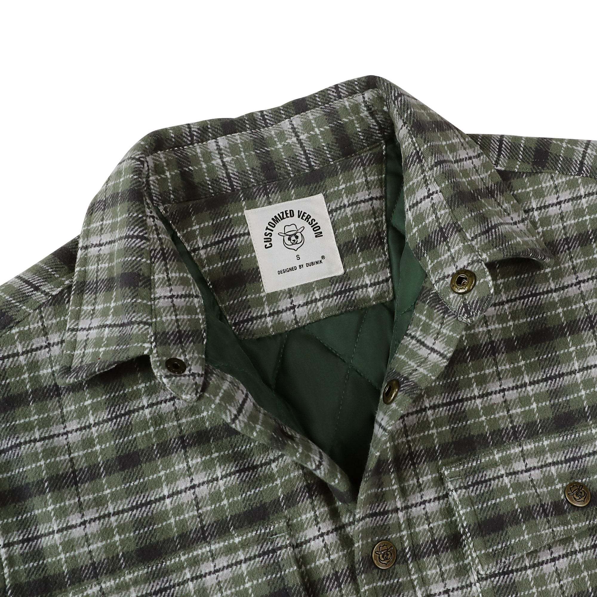 Dubinik? 10.8oz Men’s Overshirt Shacket – Cozy Warm-Lined Green Plaid Flannel, Lightweight Casual Button-Down Long Sleeve Jacket #0181008