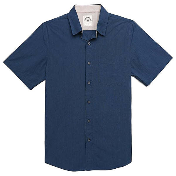Men's casual short-sleeved cotton Navy blue Solid shirt #0022