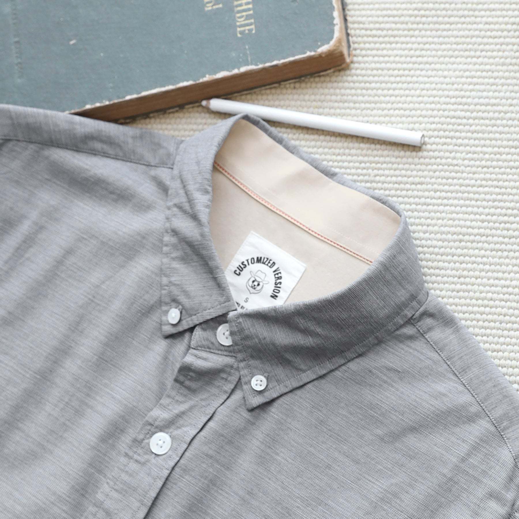 Men's casual short-sleeved cotton Light gray Solid shirt #0018