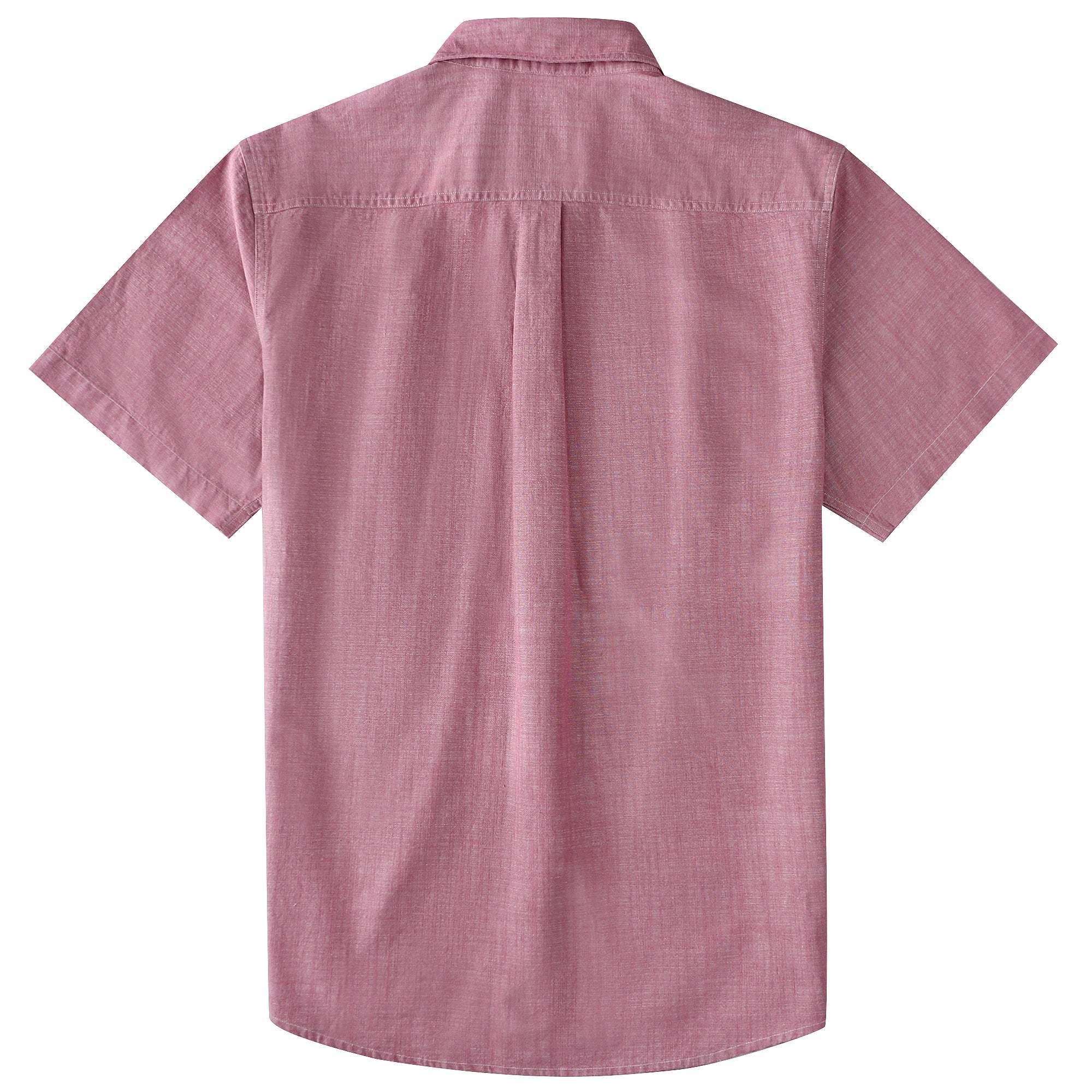 Dubinik? Dark Pink Solid Mens Short Sleeve Button Down Casual Cotton Regular Fit Lightweight Pocket Chambray Mens Button Down Short Sleeve#0057012