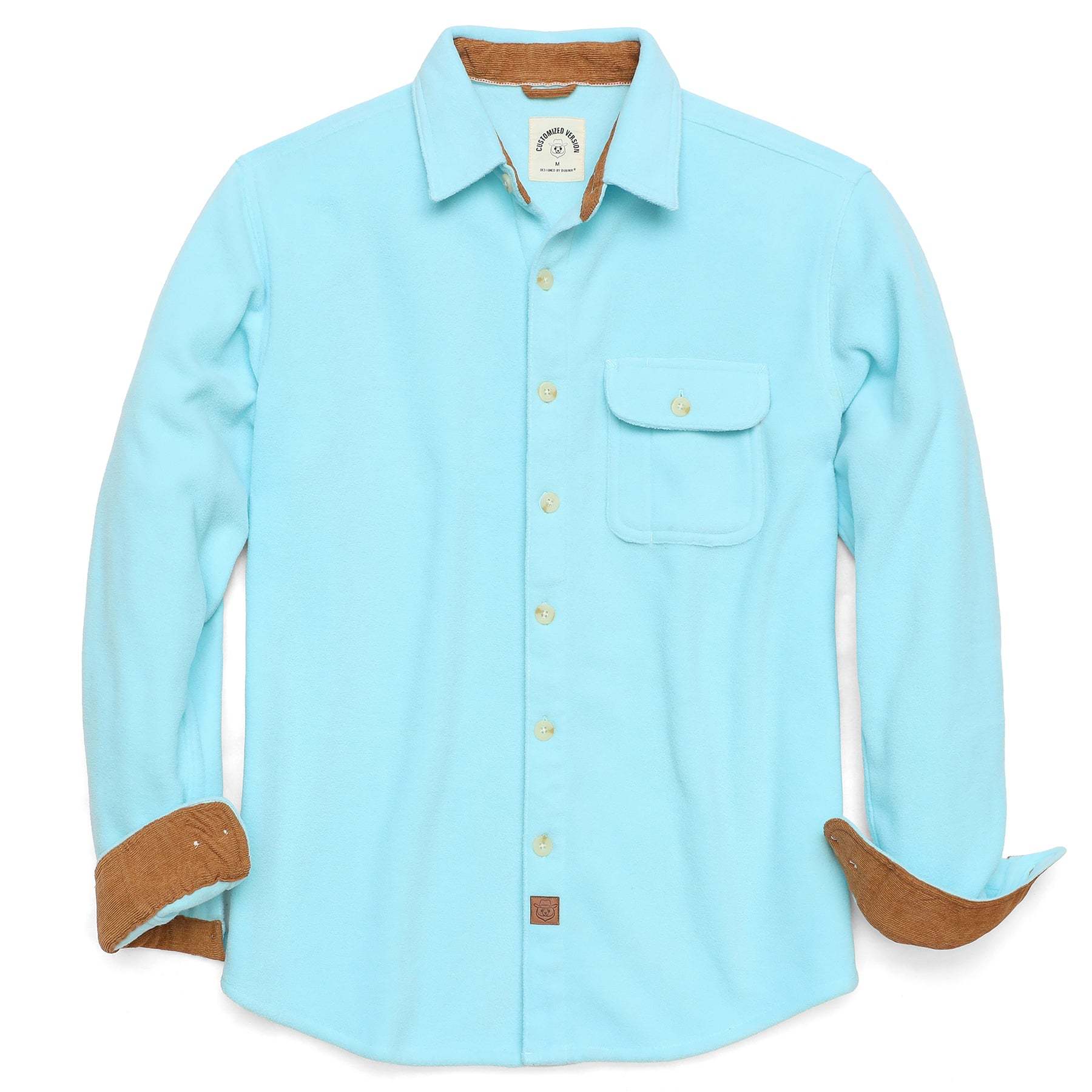 Mens Long Sleeve Sky Blue Solid Fleece Shirt Casual Button Down Light-in-weight Shirt #0243