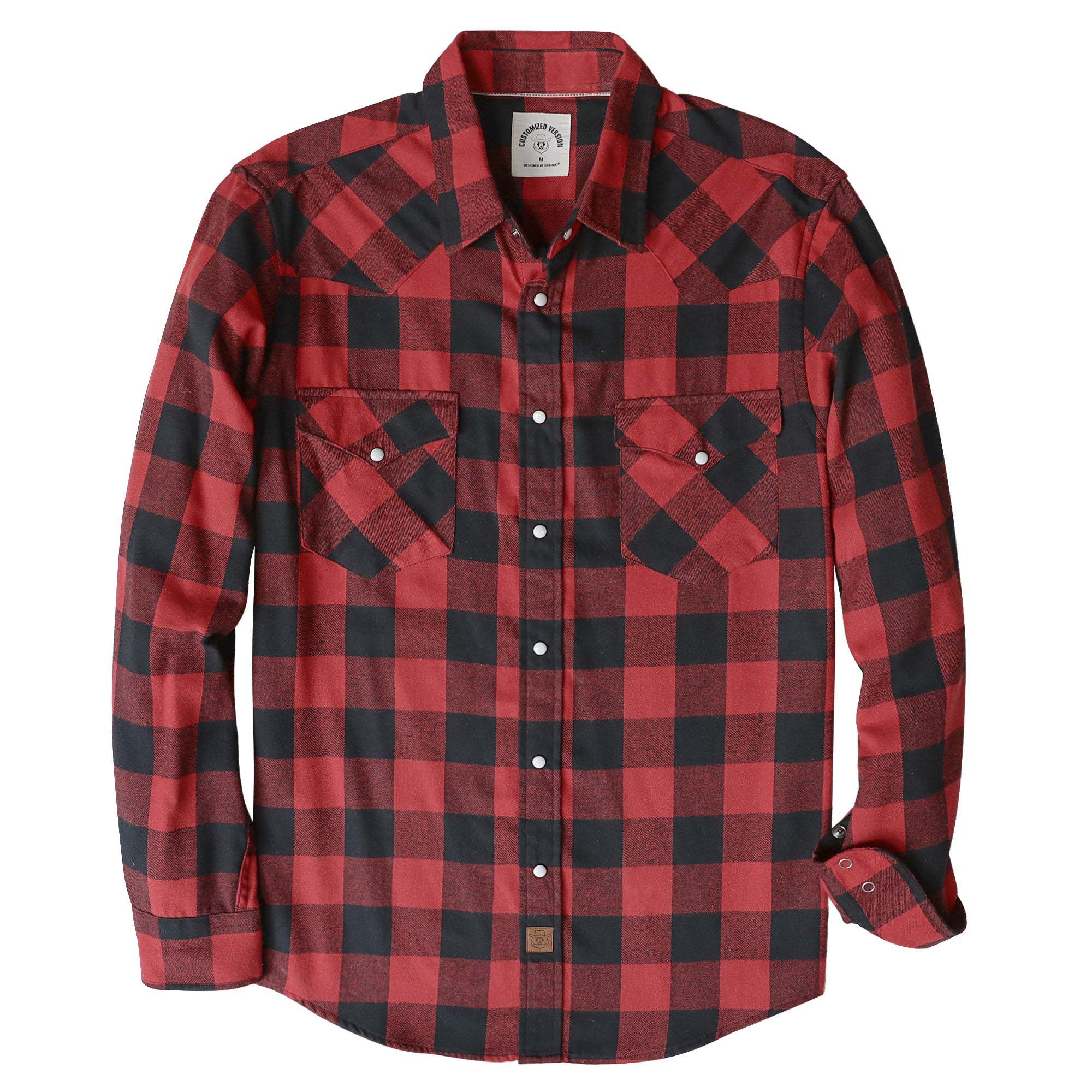 6oz Mens Buffalo Plaid Flannel Long Sleeve Pearl Snap Buttons Western Cowboy Vintage Casual Shirts #2802