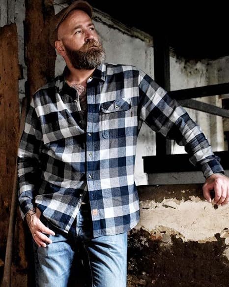 6oz Mens Midweight Flannel Shirts Long Sleeve Casual Button Down Brushed 100% Cotton Shirt#1027
