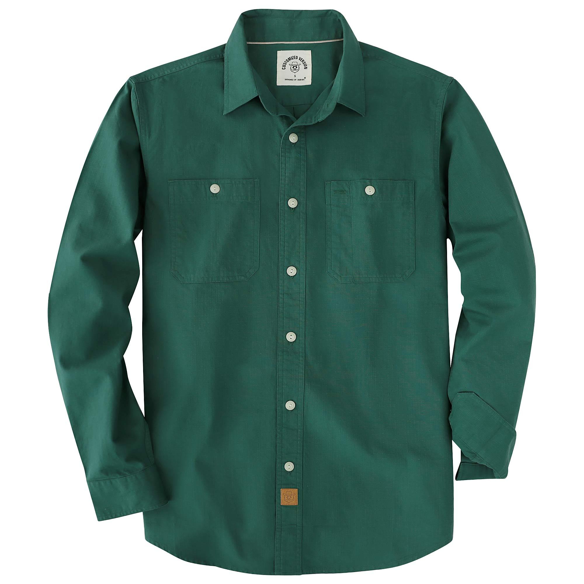 Dubinik? 5.5oz Olive Green Chambray Long Sleeve Button-Front Closure Pocket Cotton Workshirt#58014