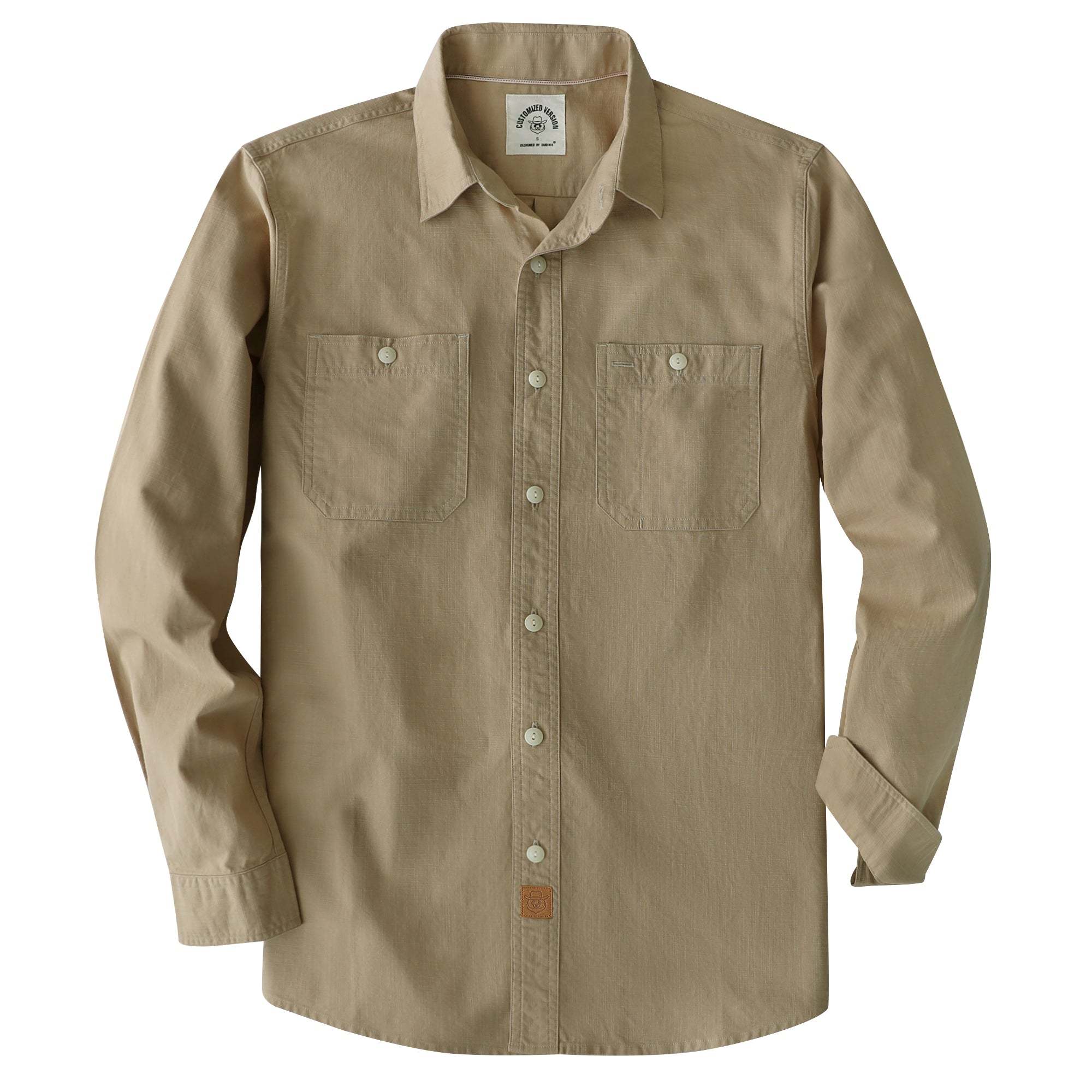 Dubinik? 5.5oz Khaki Chambray Long Sleeve Button-Front Closure Pocket Cotton Workshirt#58010