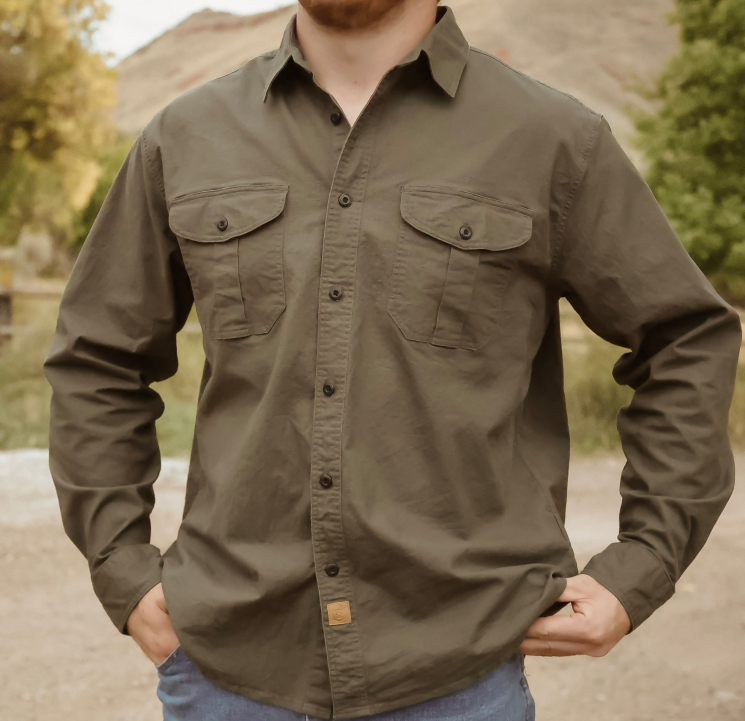 Dubinik? 6.5oz Mens Button Up Shirts Long Sleeve Casual Dark Khaki Solid Shirts for Men Two Pocket Regular Fit Comfortable with Stretch Shirt#0056007