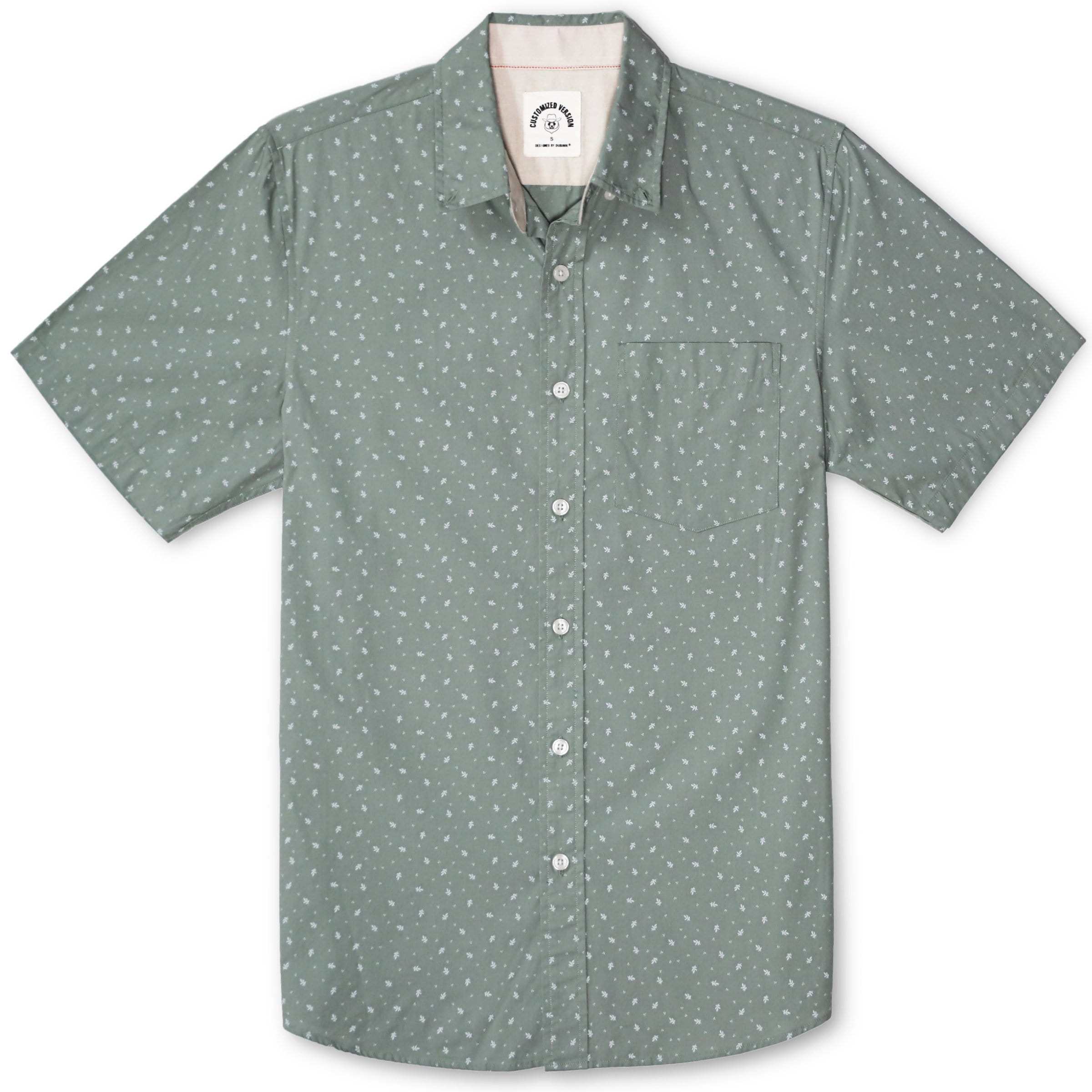 Men's casual short-sleeved cotton Light green Floral shirt #0100