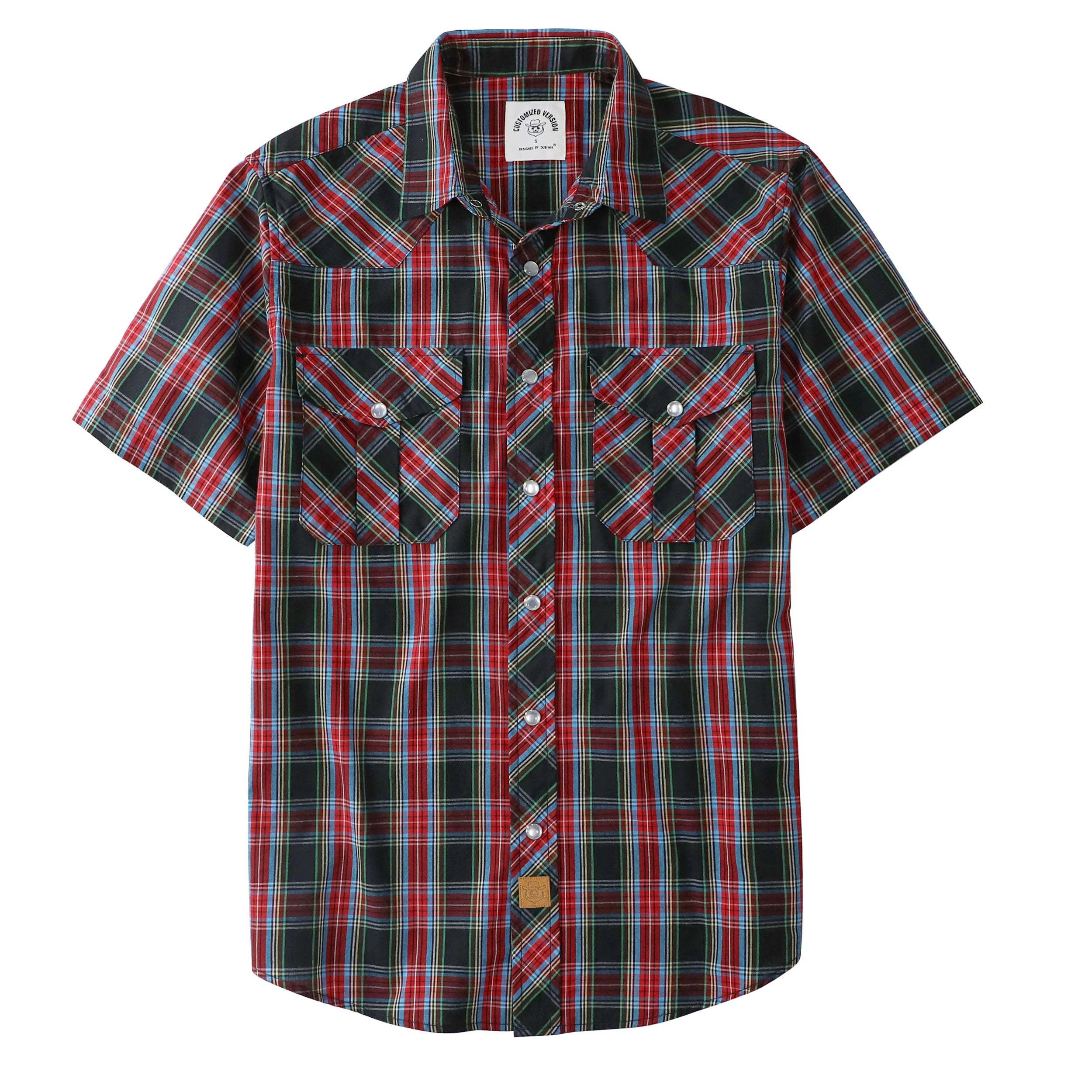 Dubinik? Western Shirts for Men Short Sleeve Plaid Pearl Snap Shirts for Men Button Up Shirt Cowboy Casual Work Shirt#41011