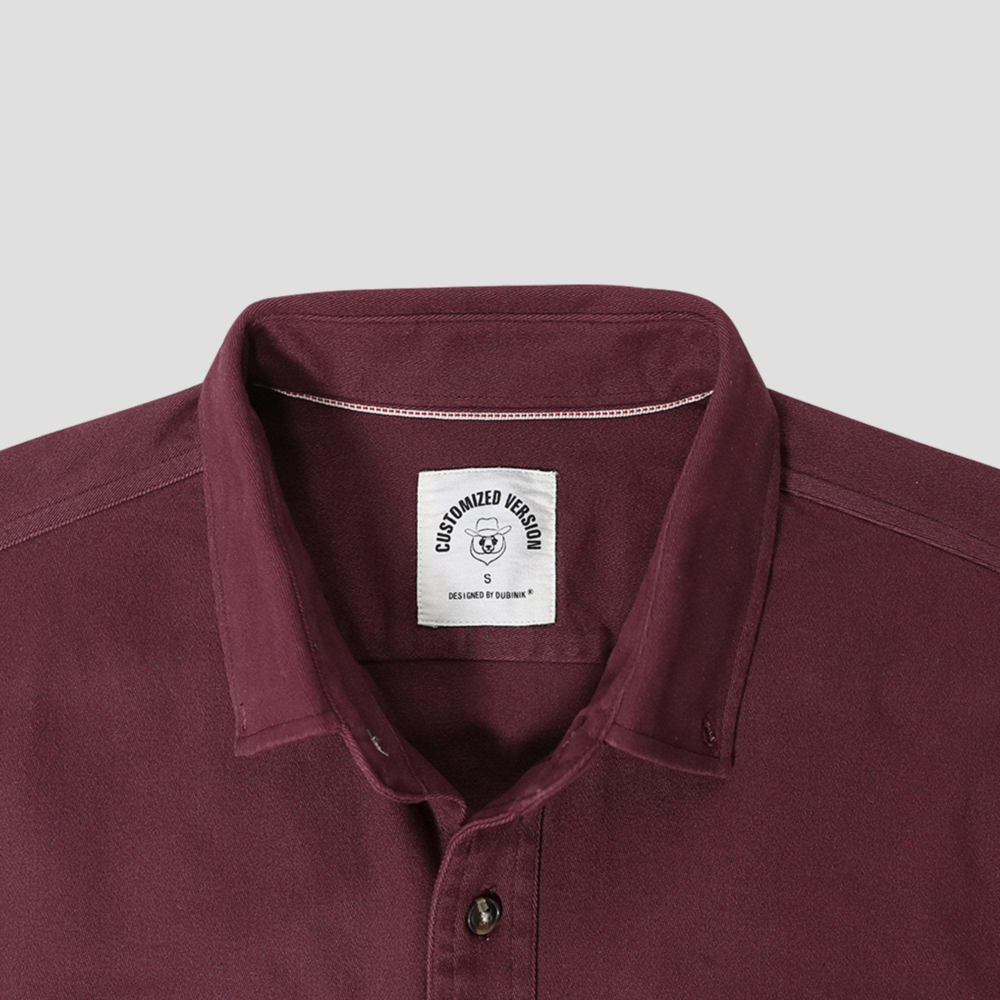 8oz Men's Burgundy Solid 100% cotton outdoor casual workwear pocket vintage shirt #1503