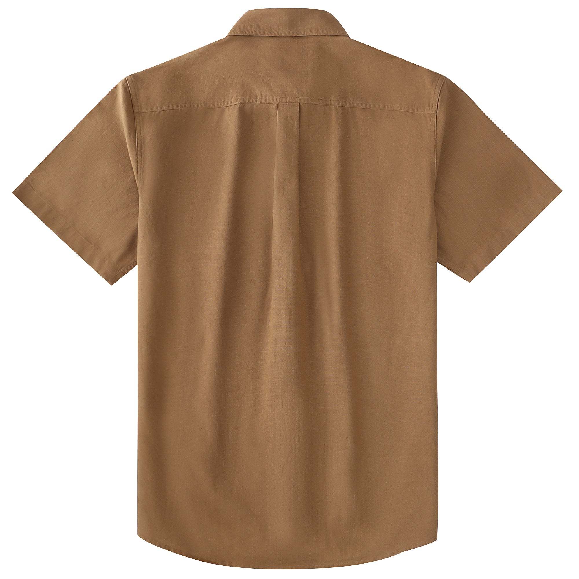 Dubinik? Dark Brown Solid Mens Short Sleeve Button Down Casual Cotton Regular Fit Lightweight Pocket Chambray Mens Button Down Short Sleeve#0057011