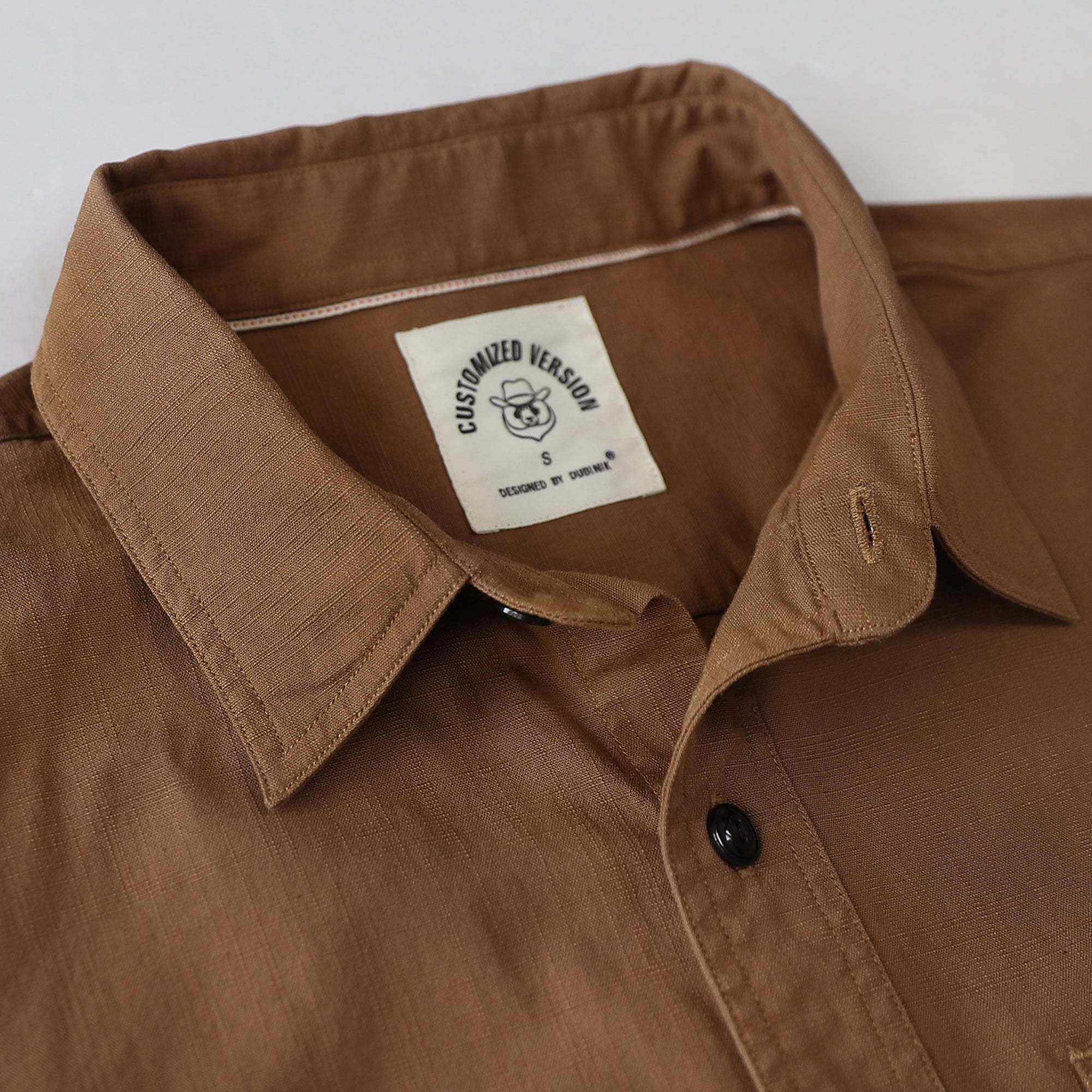 Dubinik? 5.5oz Dark Brown Chambray Long Sleeve Button-Front Closure Pocket Cotton Workshirt#58011
