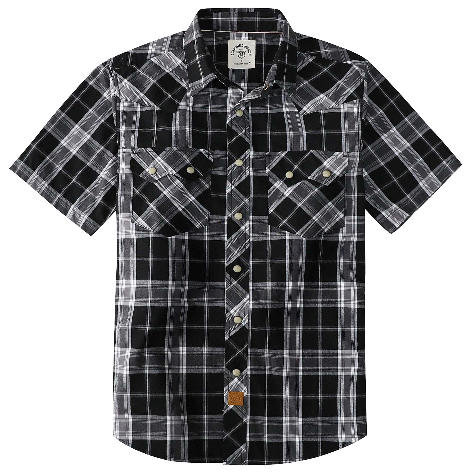 Dubinik? Men's Pearl Snap Sawtooth Pocket Western Plaid Shirt Short Sleeve#47006