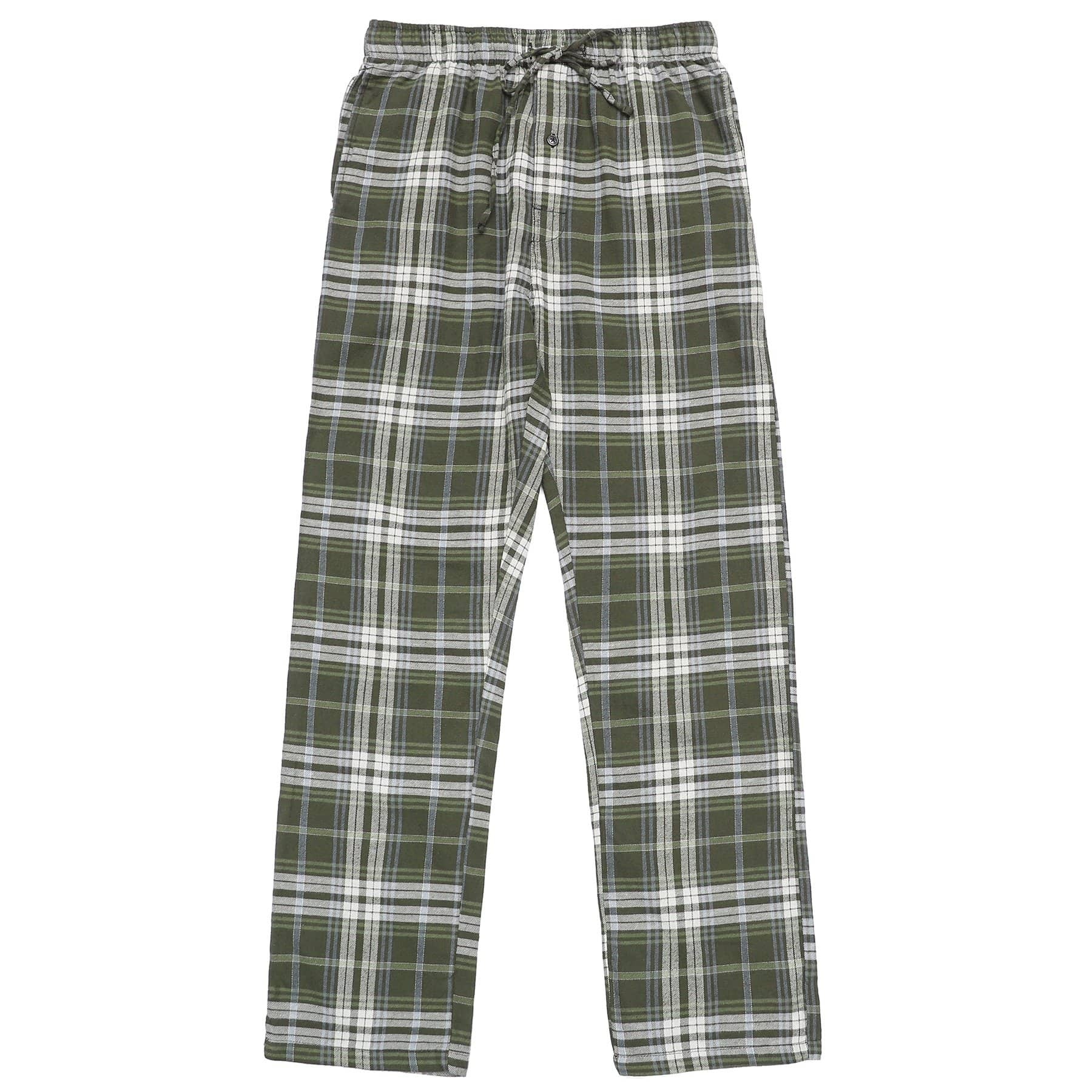 Cotton Flannel Pajama Plaid Sleep & Lounge Pants, PJ Bottoms With Pockets And Button Fly #3007