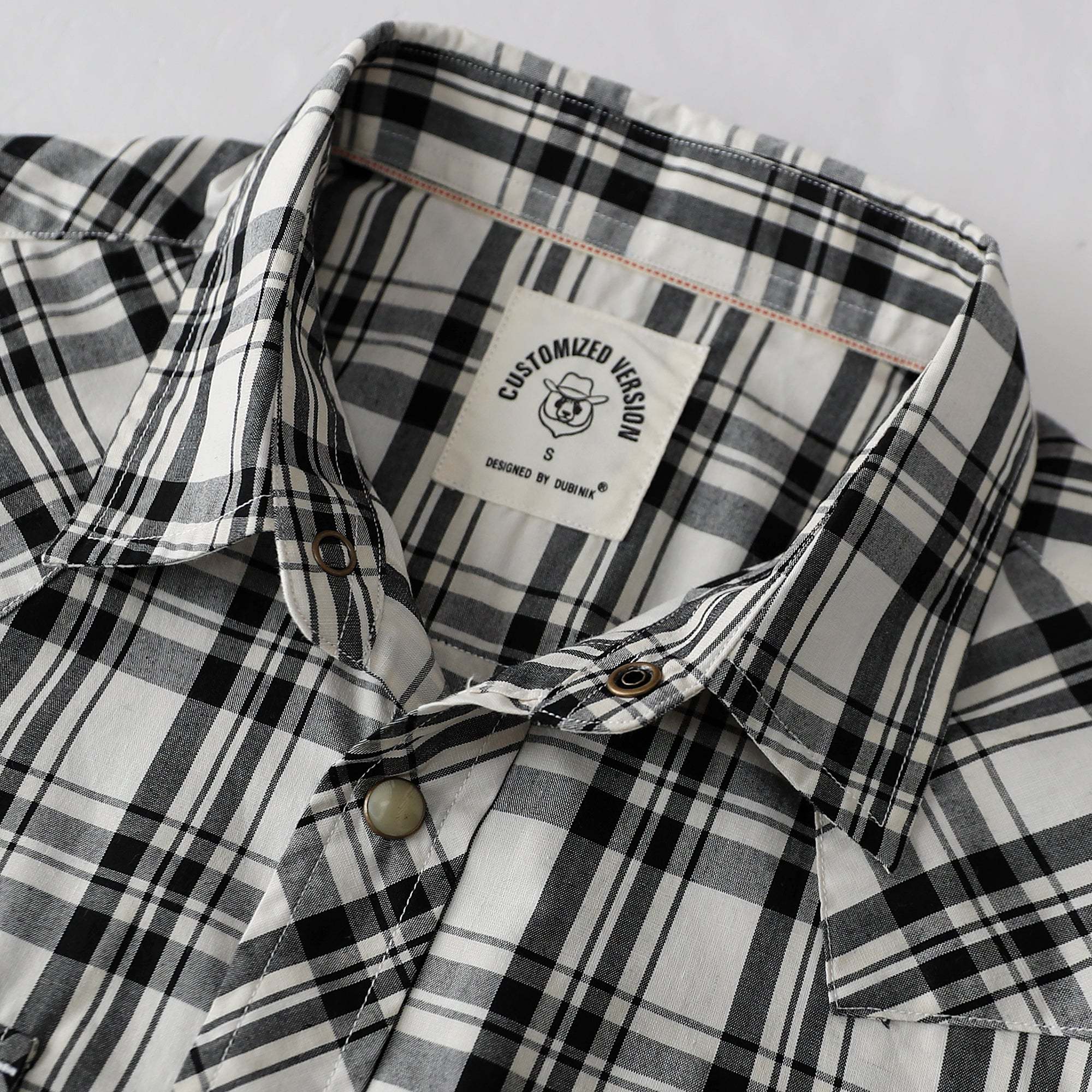 Dubinik? Men's Pearl Snap Sawtooth Pocket Western Plaid Shirt Short Sleeve#47009