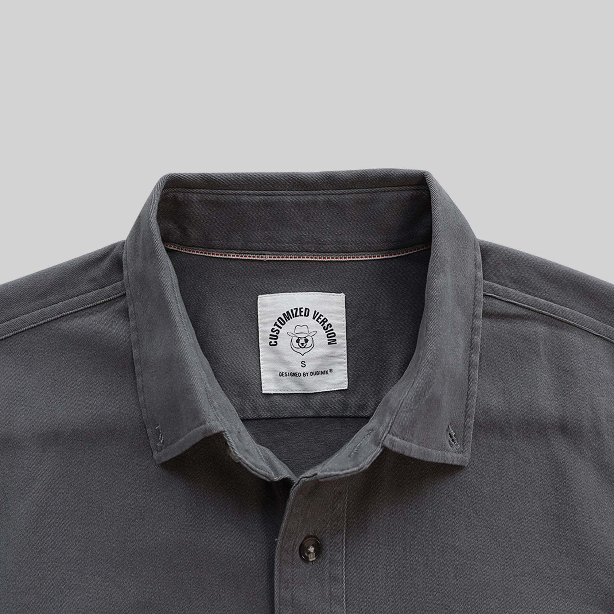 8oz Men's Light gray Solid 100% cotton outdoor casual workwear pocket vintage shirt #1505