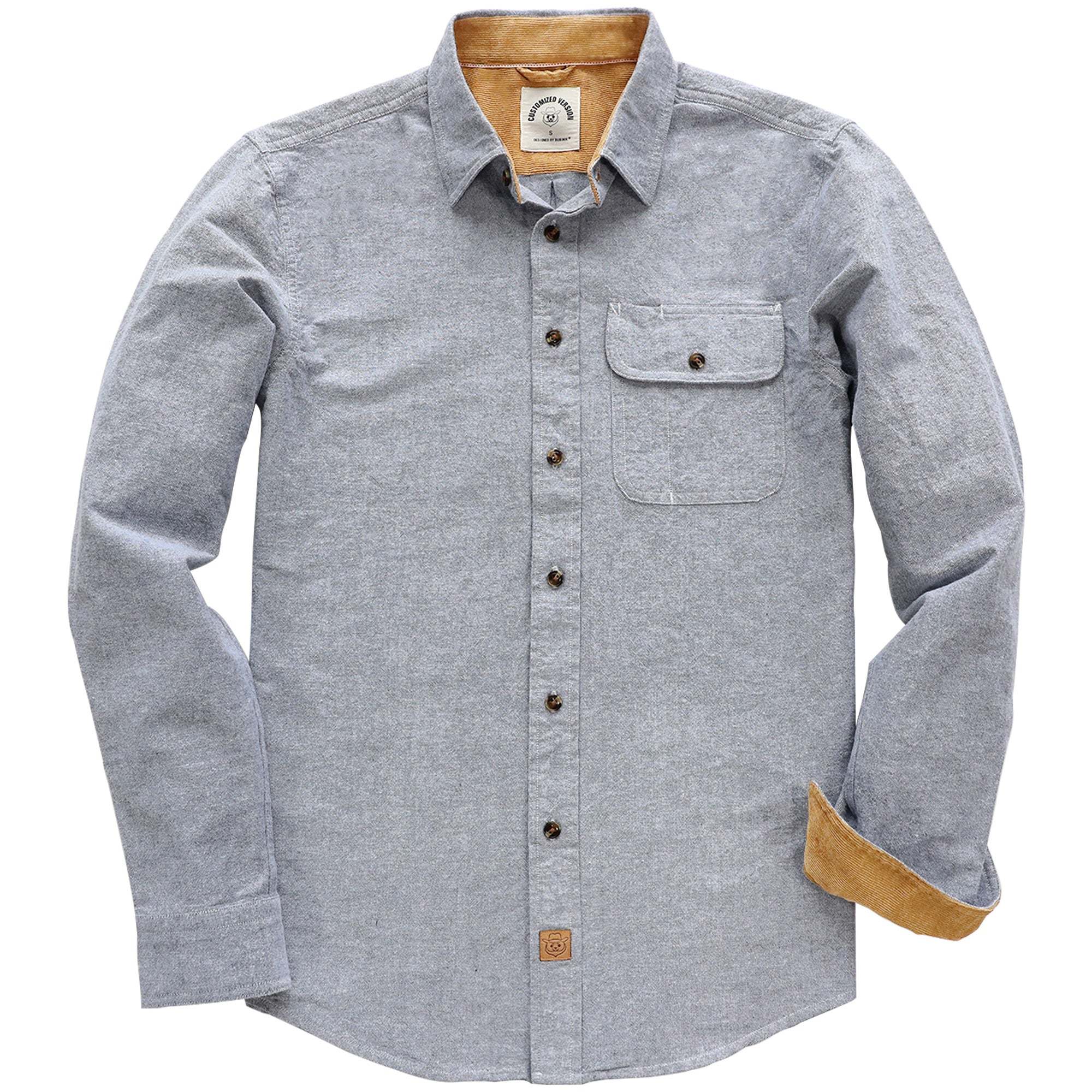 6oz Mens Midweight Light Gray Solid Flannel Shirts Long Sleeve Casual Button Down Brushed 100% Cotton Shirt#1023