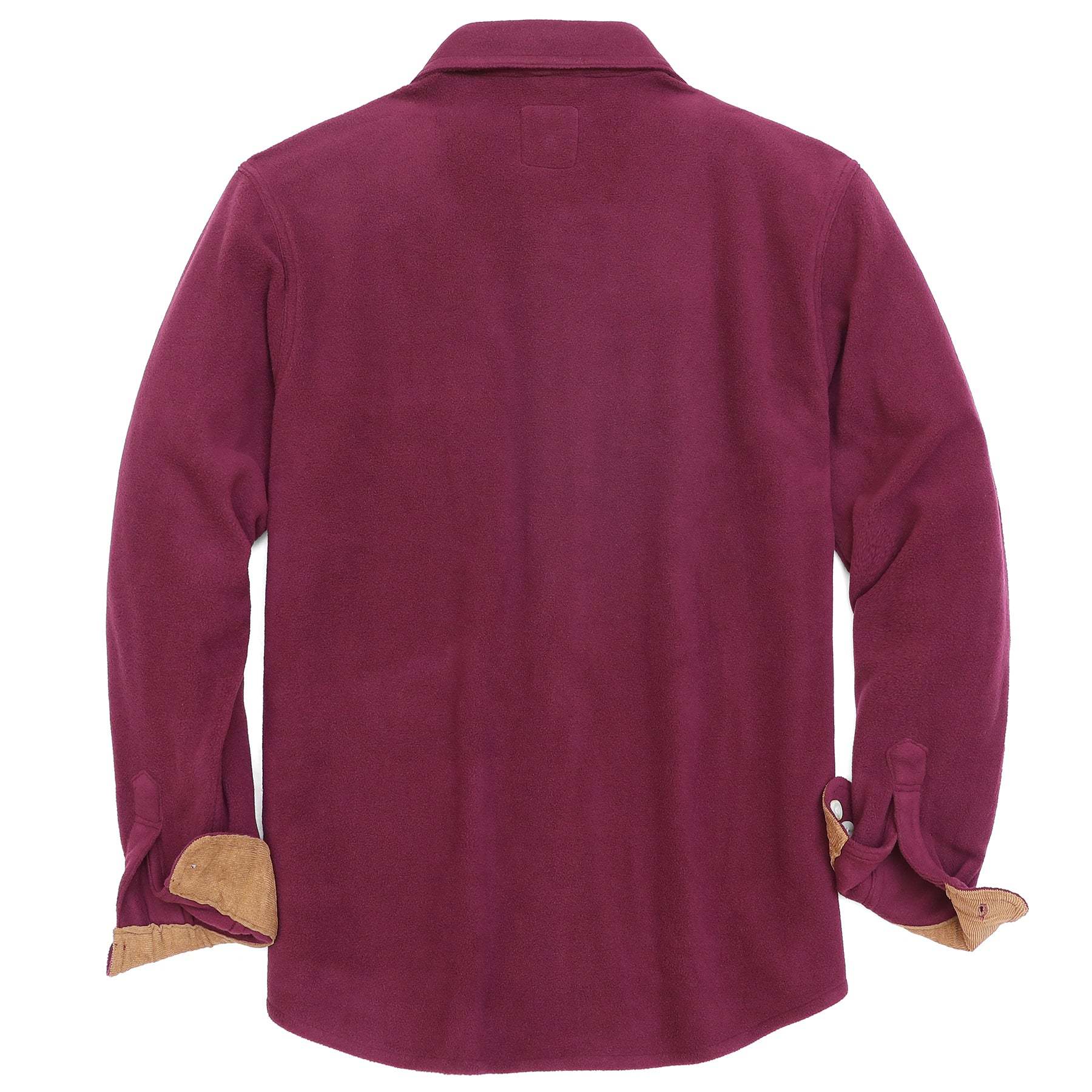 Mens Long Sleeve Burgundy Solid Fleece Shirt Casual Button Down Light-in-weight Shirt #0246