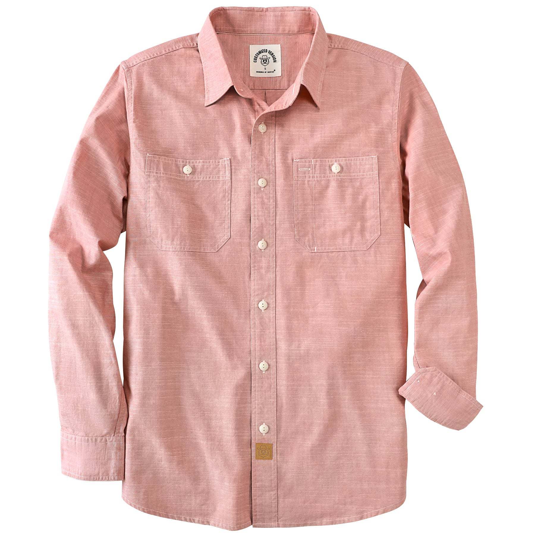 Dubinik? 5.5oz Pink Chambray Long Sleeve Button-Front Closure Pocket Cotton Workshirt#58002