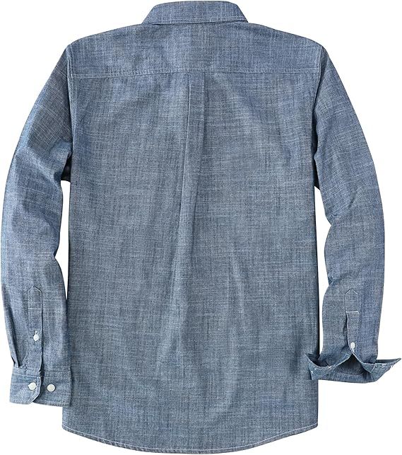 Tall size in stock now! Dubinik? 5.5oz Denim Blue Chambray Long Sleeve Button-Front Closure Pocket Cotton Workshirt#58004