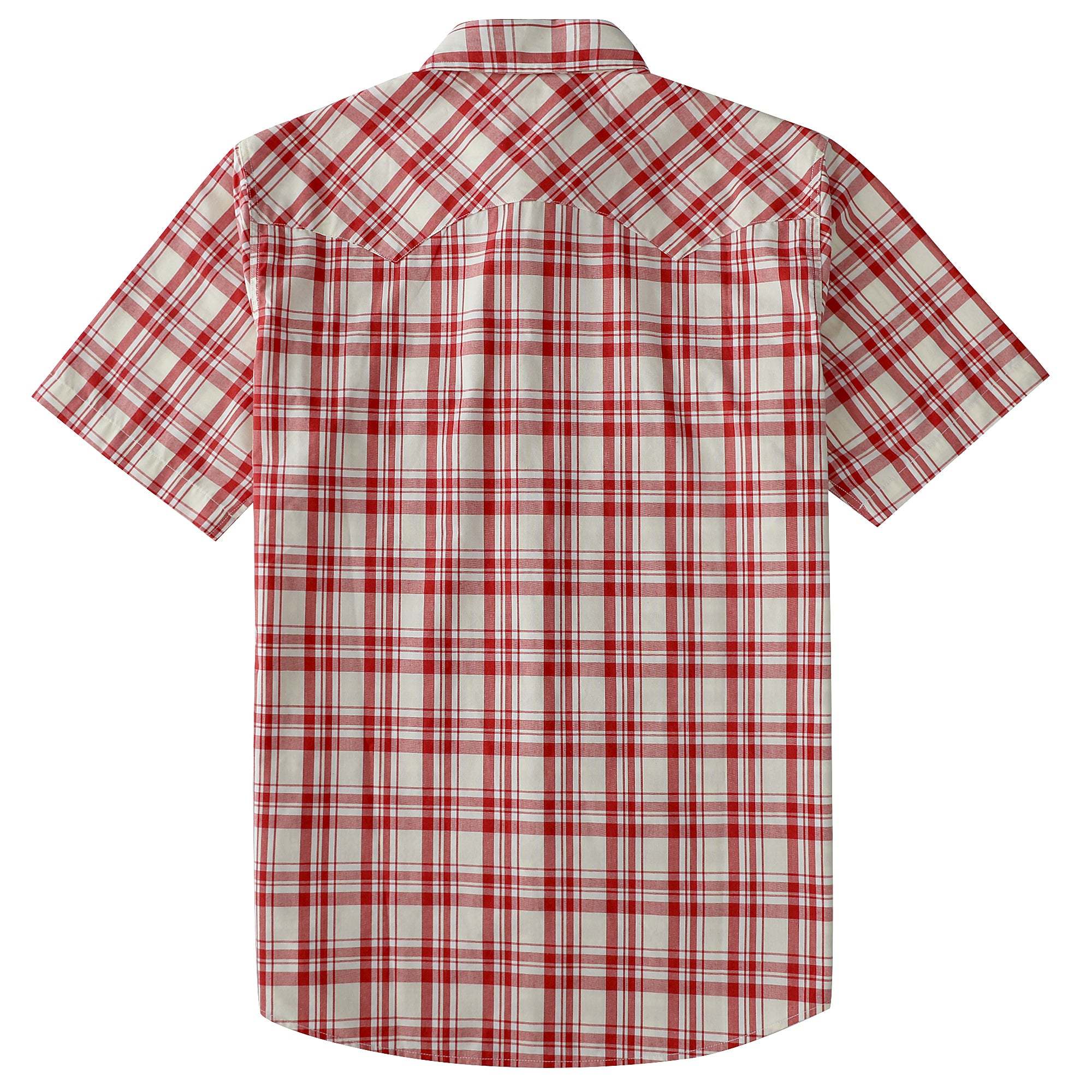 Dubinik? Men's Pearl Snap Sawtooth Pocket Western Plaid Shirt Short Sleeve#47005