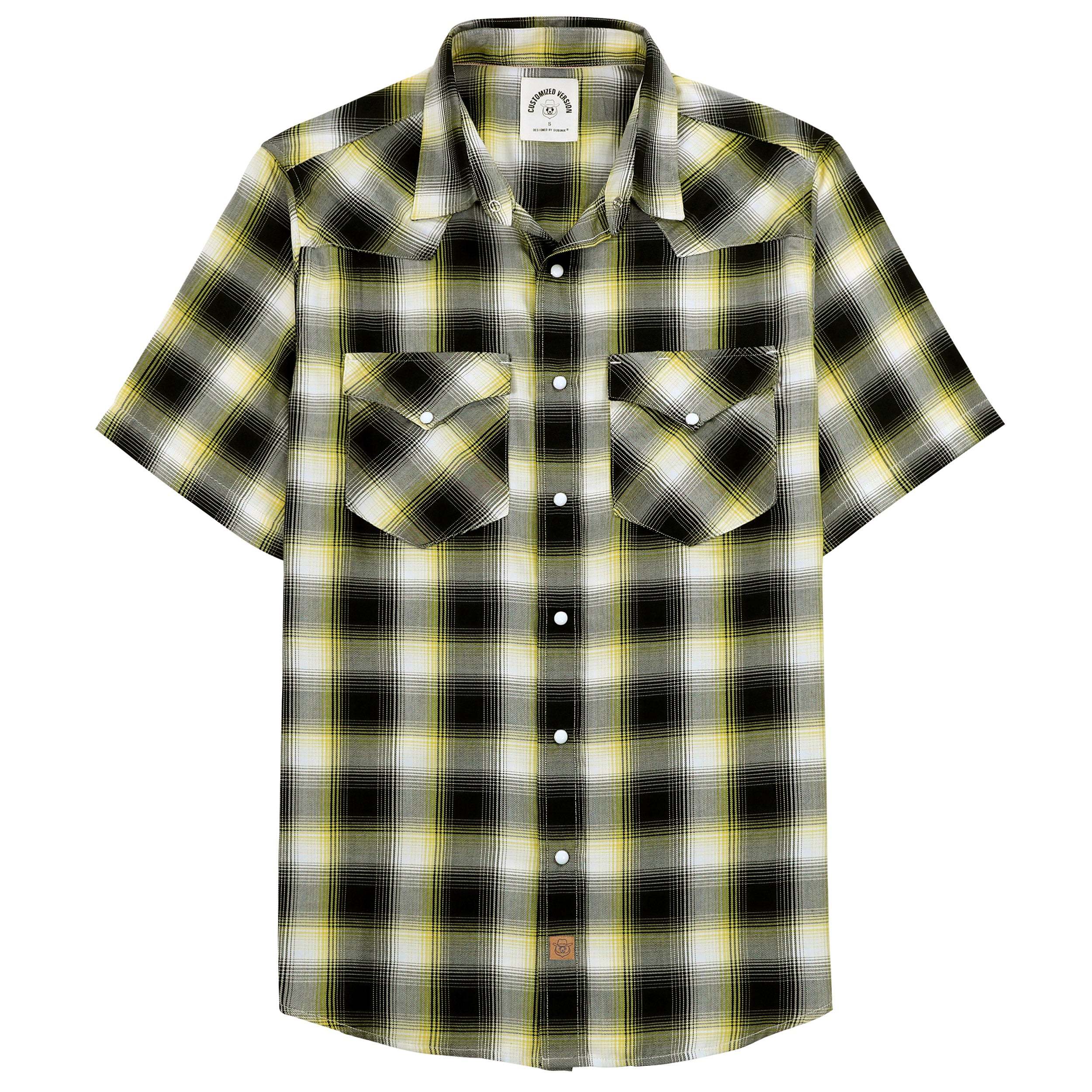 Dubinik?Bamboo Fiber Mens Shirts Short Sleeve Plaid Shirt Men Western Cowboy Pearl Snap Vintage Casual Plaid Shirt #2912