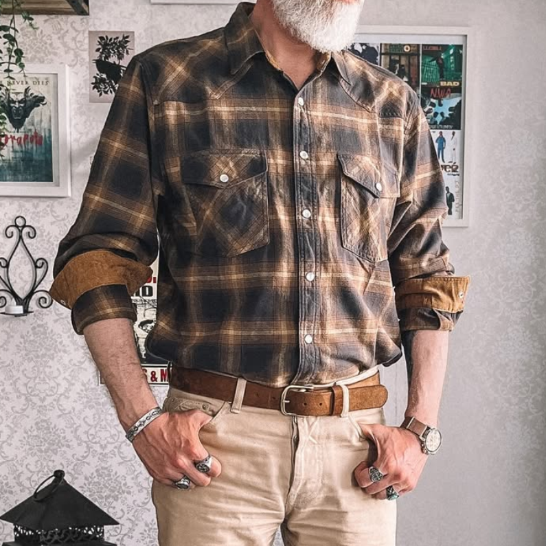 Dubinik? 6oz Men's Long Sleeve Pearl Snap Midweight Flannel Casual Western Cowboy Plaid Shirts 100% Cotton#36015