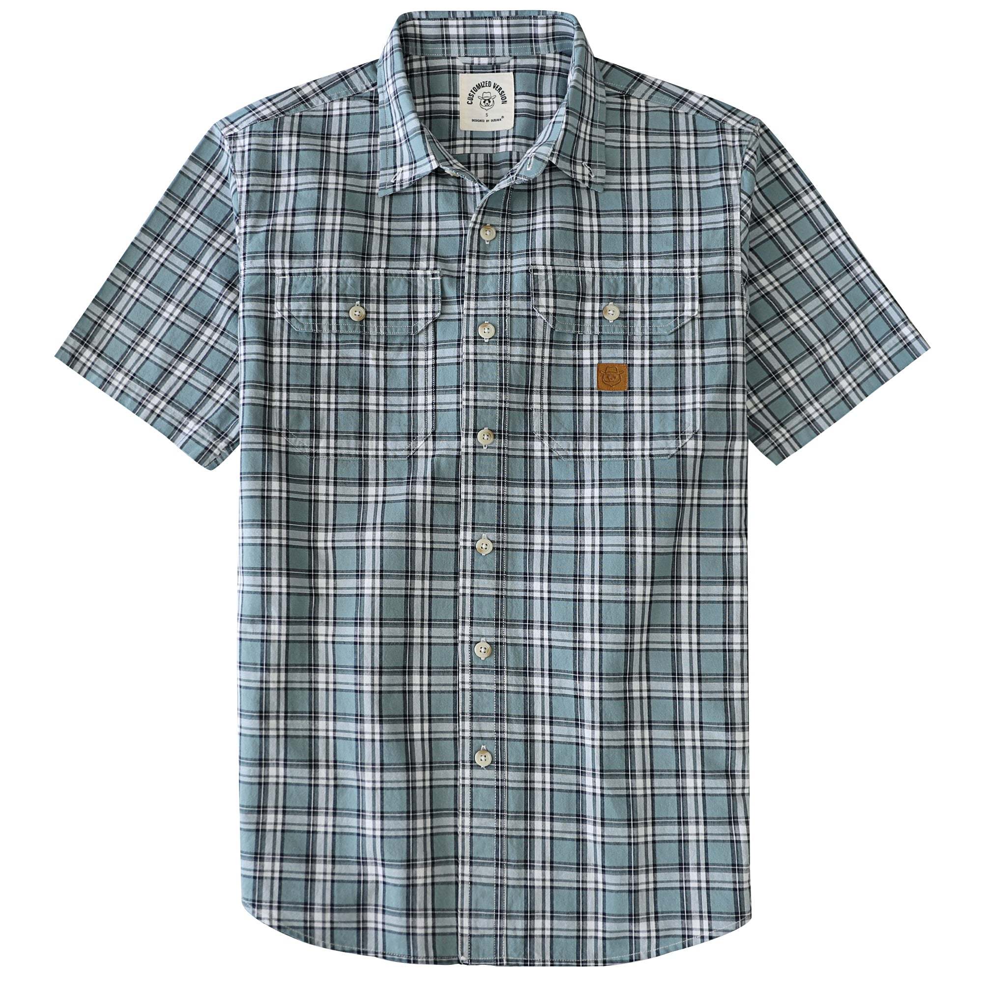Dubinik? Men’s Short Sleeve Button-Down Shirt, Double Pockets, Casual Workwear Plaid#101712
