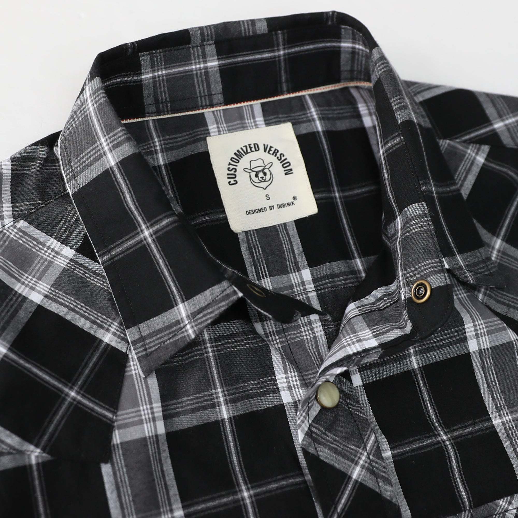 Dubinik? Men's Pearl Snap Sawtooth Pocket Western Plaid Shirt Short Sleeve#47006