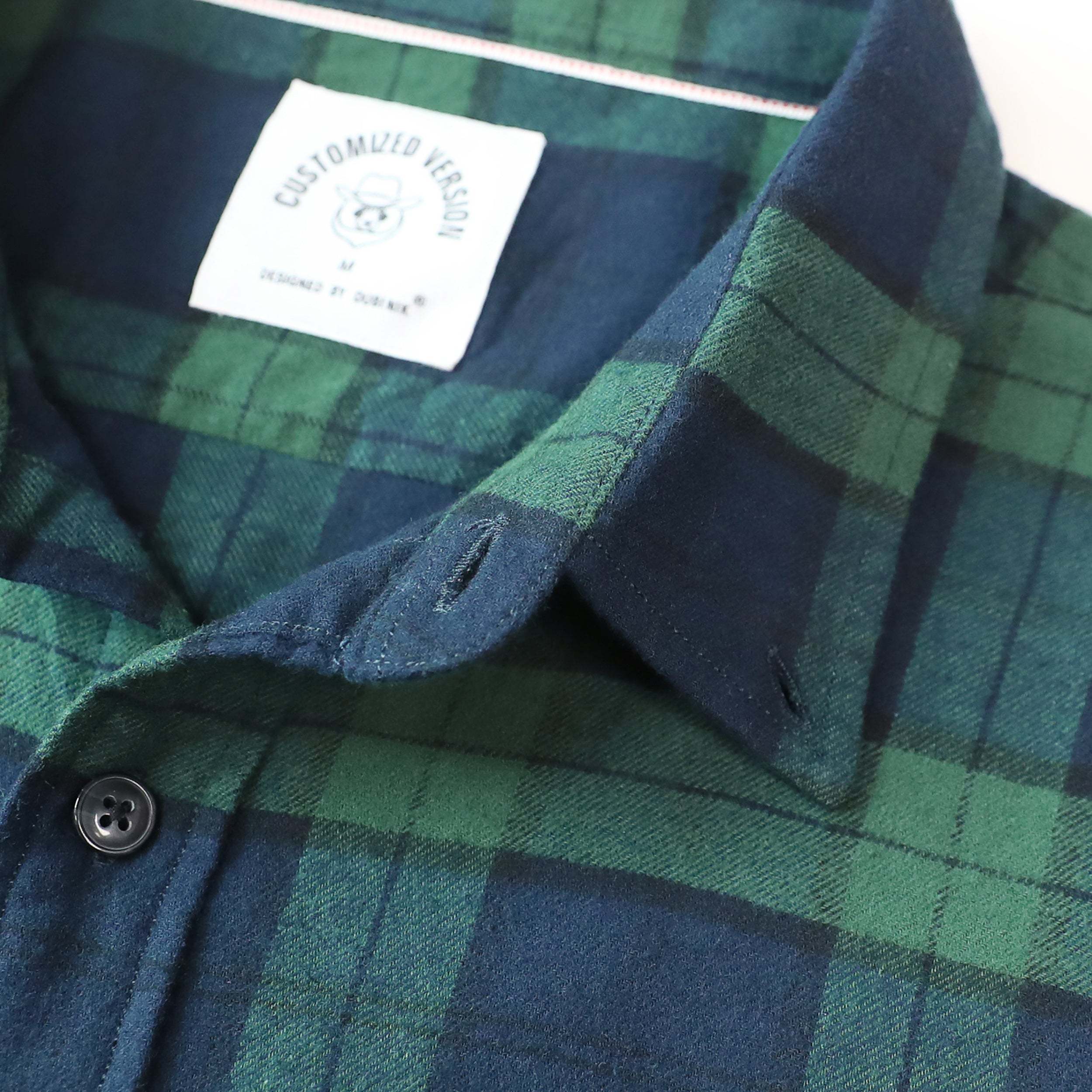 6oz Men's Plaid Green Flannel Long Sleeve Shirts#0336