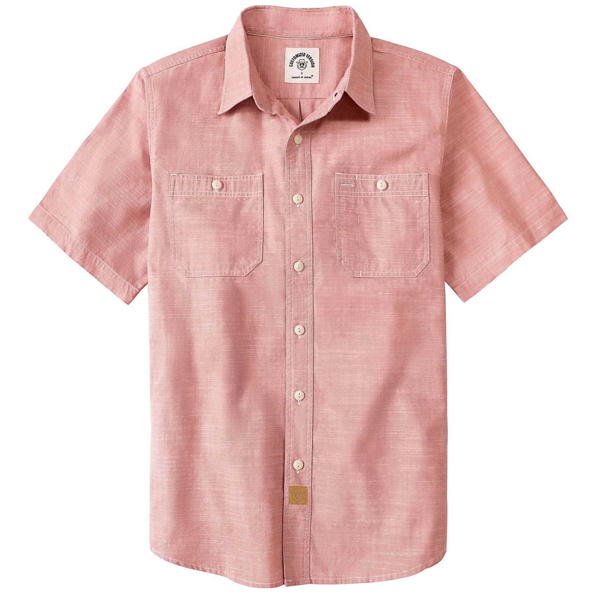 Dubinik? Pink Solid Mens Short Sleeve Button Down Casual Cotton Regular Fit Lightweight Pocket Chambray Mens Button Down Short Sleeve#0057002