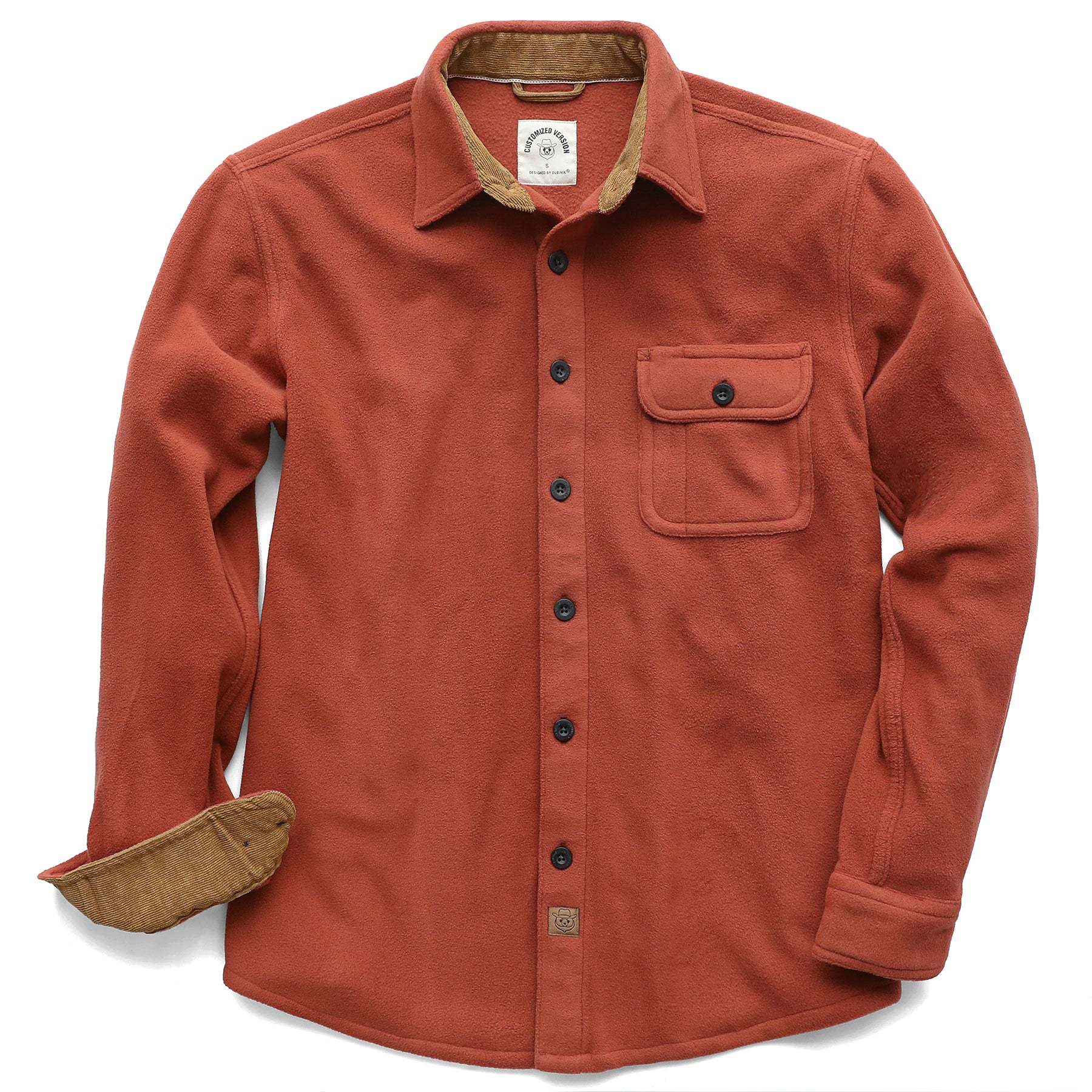 Mens Long Sleeve Orange Red Solid Fleece Shirt Casual Button Down Light-in-weight Shirt #0242