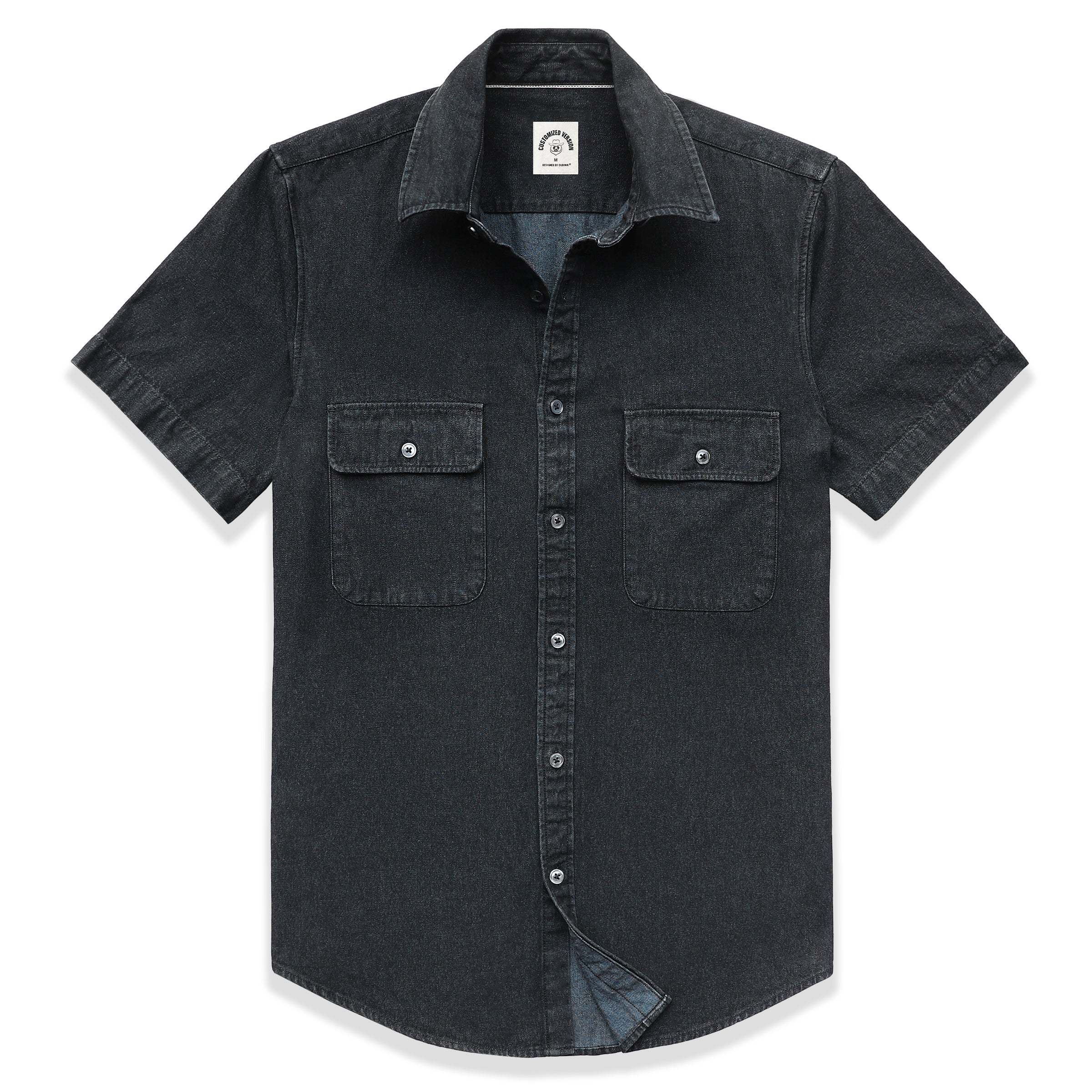 Mens Denim Shirts Button Down Short Sleeve Western Cotton Casual Work Jean Shirt #5504