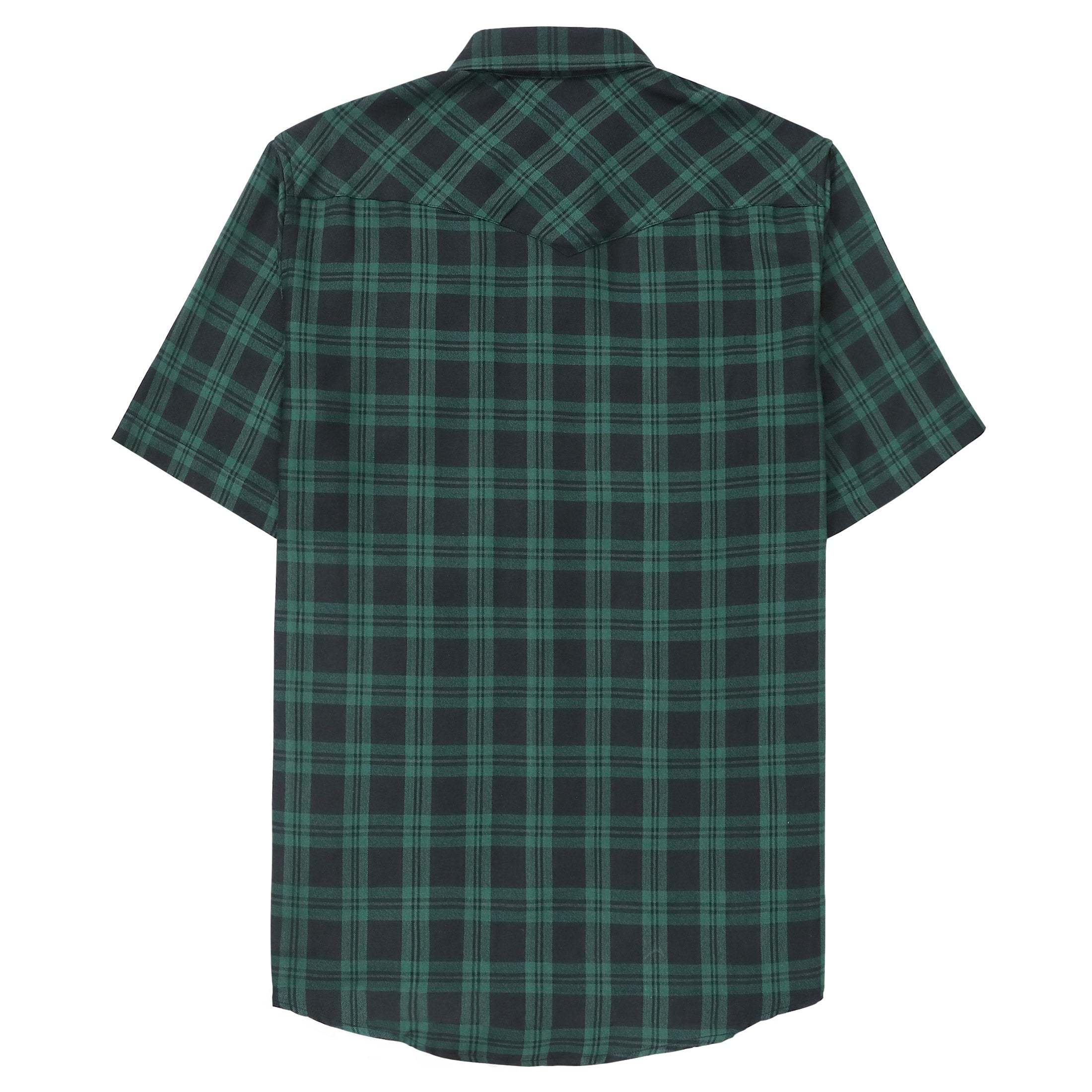 Dubinik?Bamboo Fiber Mens Shirts Short Sleeve Green Plaid Shirt Men Western Cowboy Pearl Snap Vintage Casual Plaid Shirt #29204