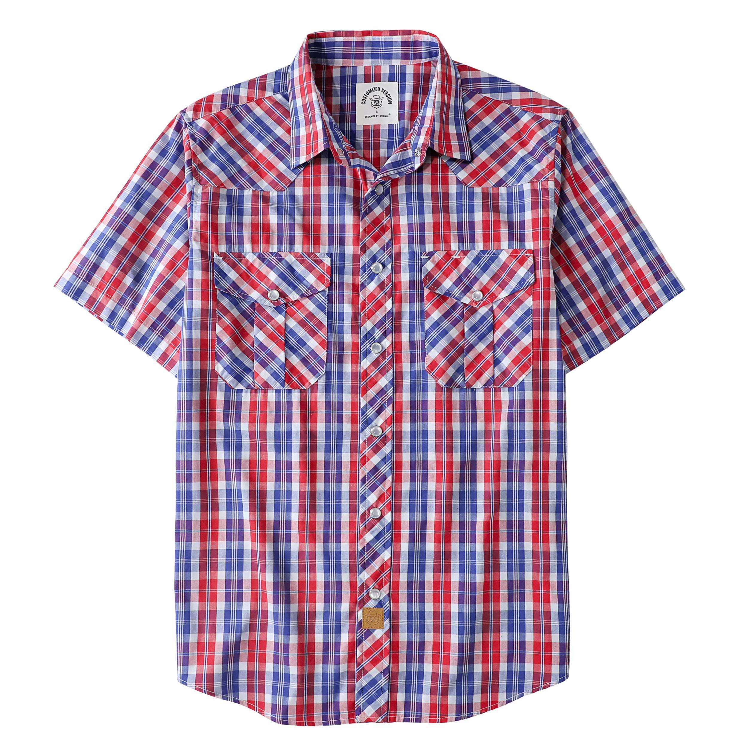 Dubinik? Western Shirts for Men Short Sleeve Plaid Pearl Snap Shirts for Men Button Up Shirt Cowboy Casual Work Shirt#41013