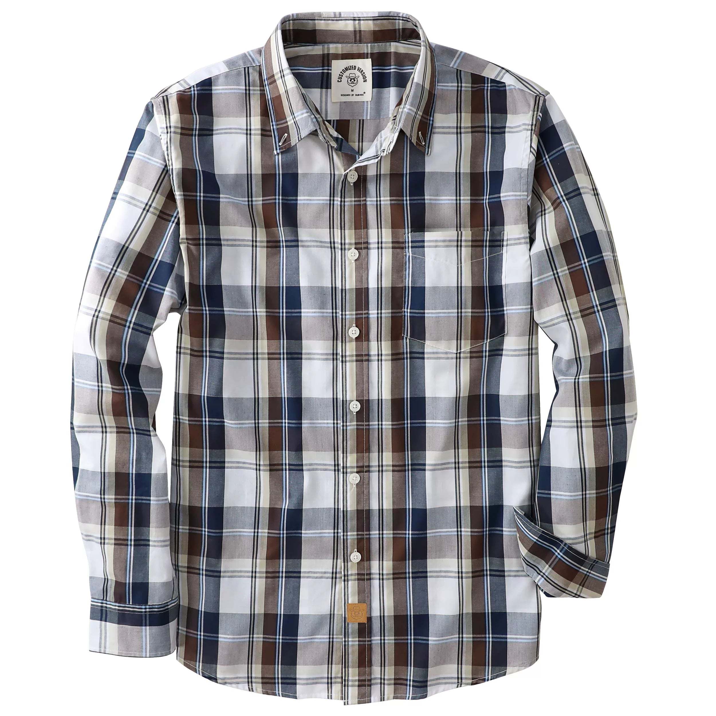 Dubinik? 3.2oz Mens Long Sleeve Casual Button Down Vintage Plaid Shirts#52006